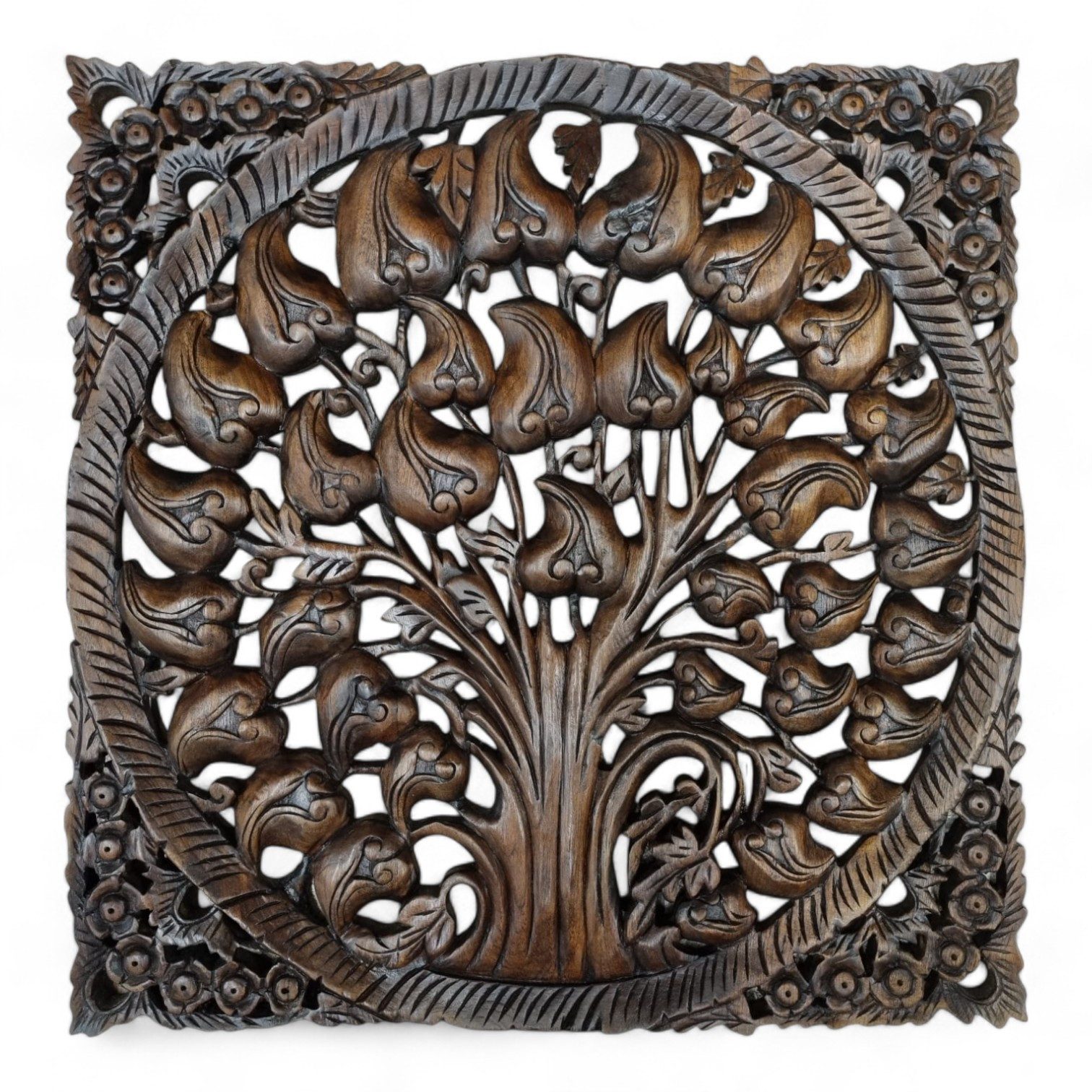 Kinaree Wandbild Holz Schnitzerei Wandbild Bodhi Baum, Schnitzerei, Handgearbeitet, Einzelstücke