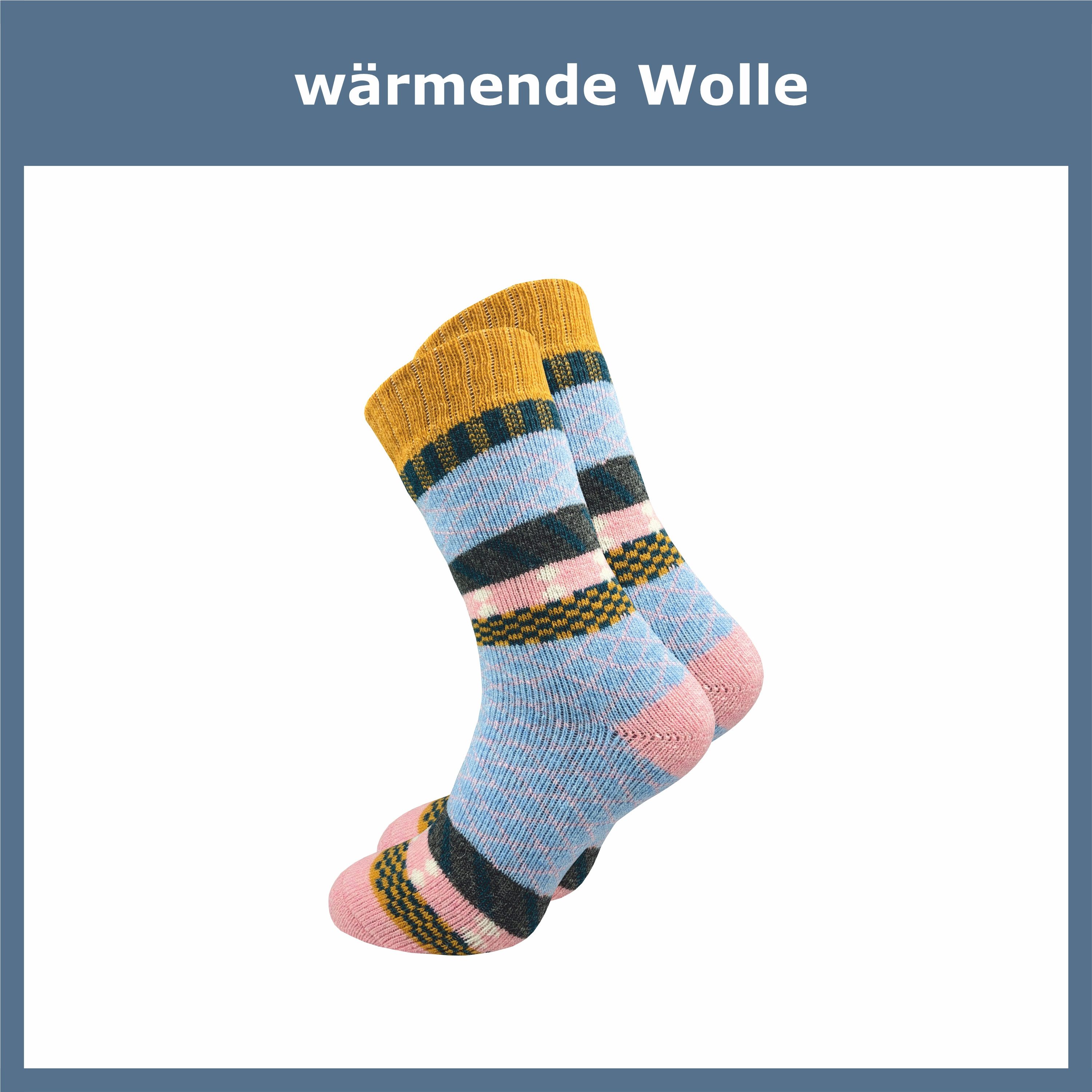 GAWILO Norwegersocken für Damen mit Wolle im skandinavischen Look (2 Paar) Extra warm & weich - Komfortbund ohne Gummidruck