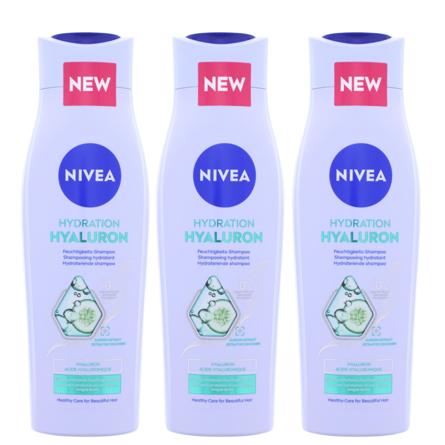 Haarshampoo 3 x NIVEA Hydration Hyaluron Feuchtigkeits Shampoo je 250ml mit Gurken