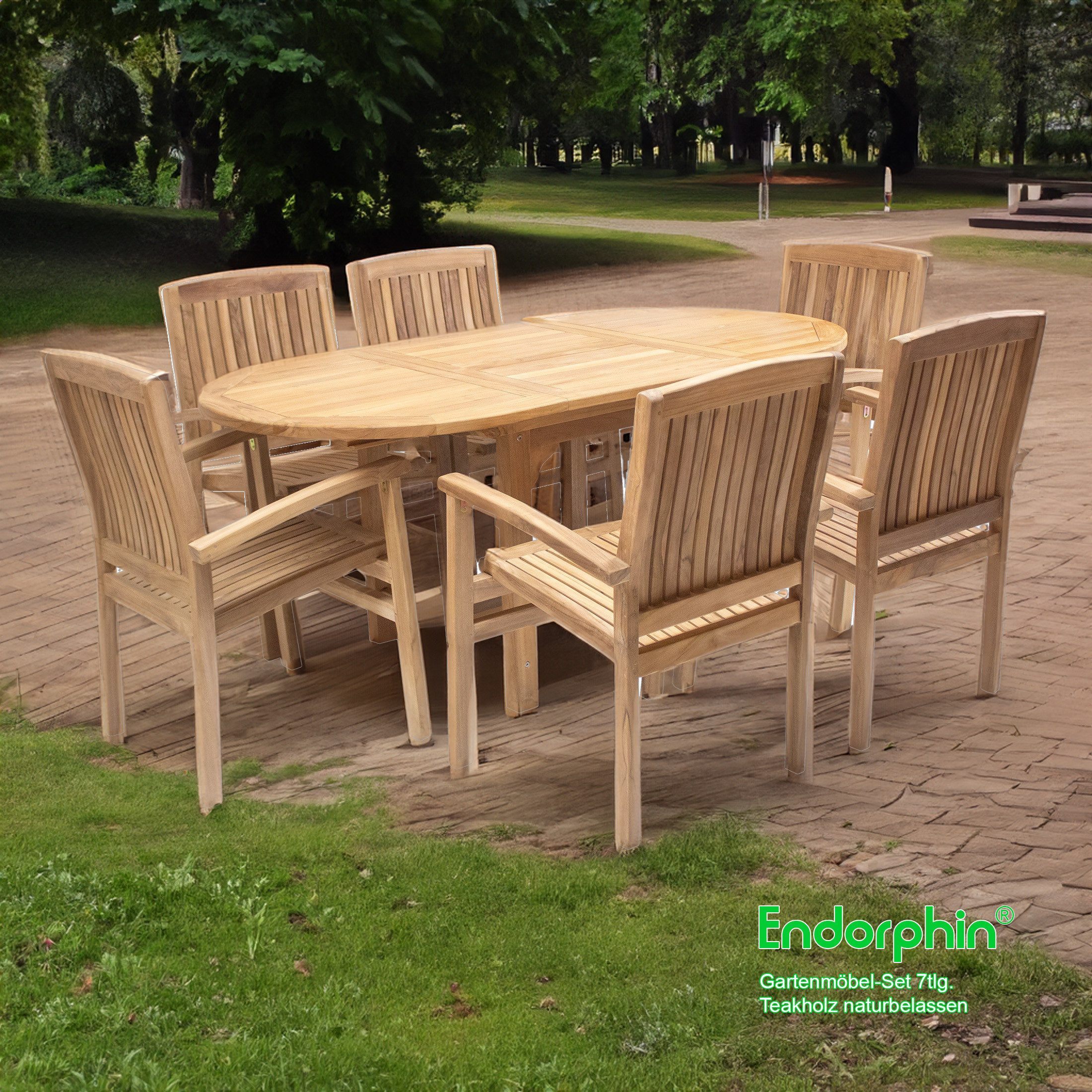 Endorphin GartenEssgruppe Gartenmöbel Set 7tlg. Teakholz, Tisch oval