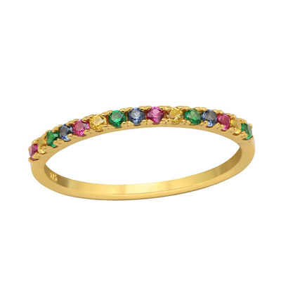 BUNGSA Fingerring Ring mit bunten Kristallen gold aus 925 Silber Damen (Ring, 1-tlg), Frauen Mädchen