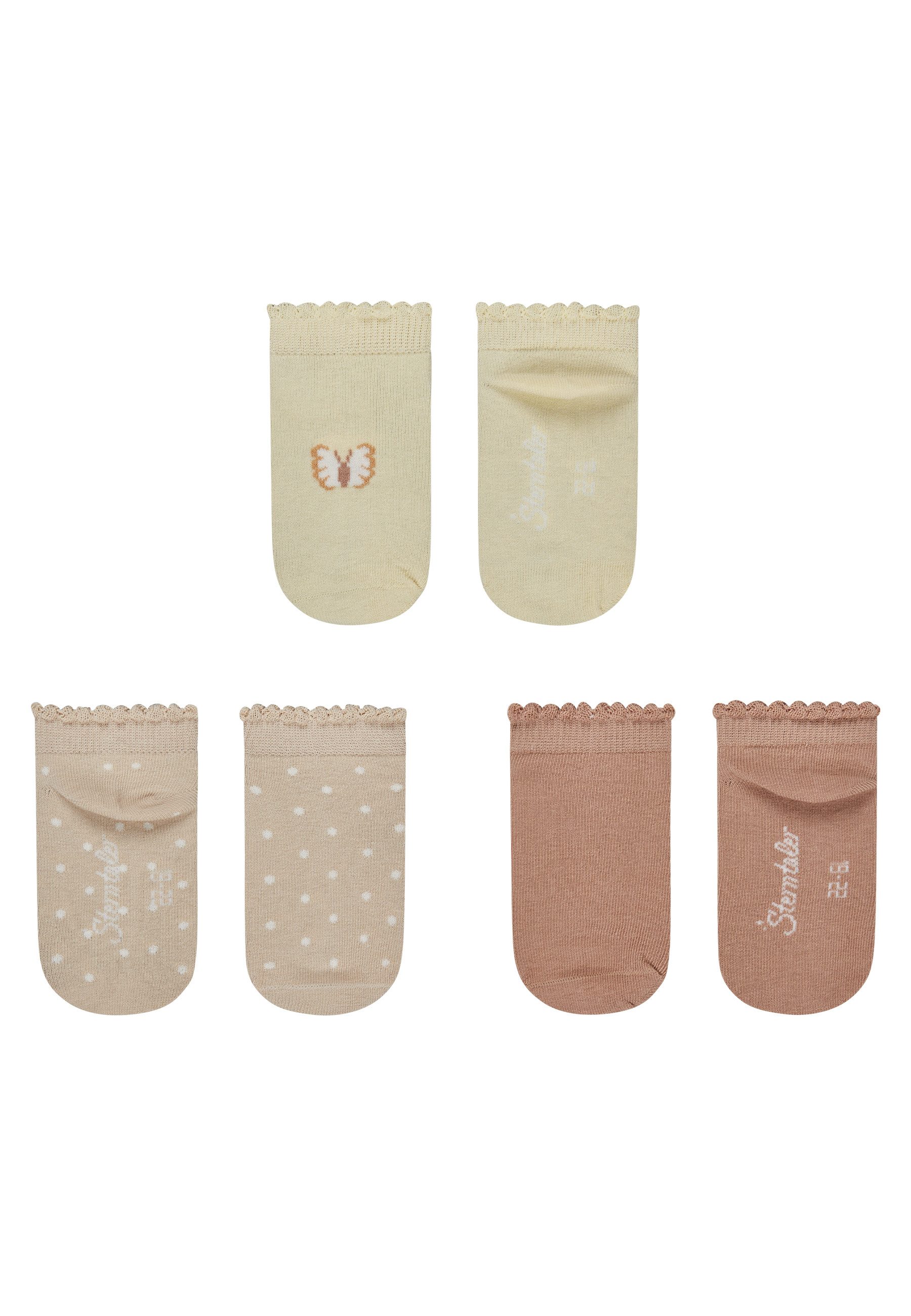 Sterntaler® Sneakersocken Sneaker Socken 3er-Pack Schmetterling (3-Paar, Sneaker Socken 3er-Pack Schmetterling) Sneaker Socken 3er Pack mit Schmetterling, Punkte & Uni, aus Baumwolle