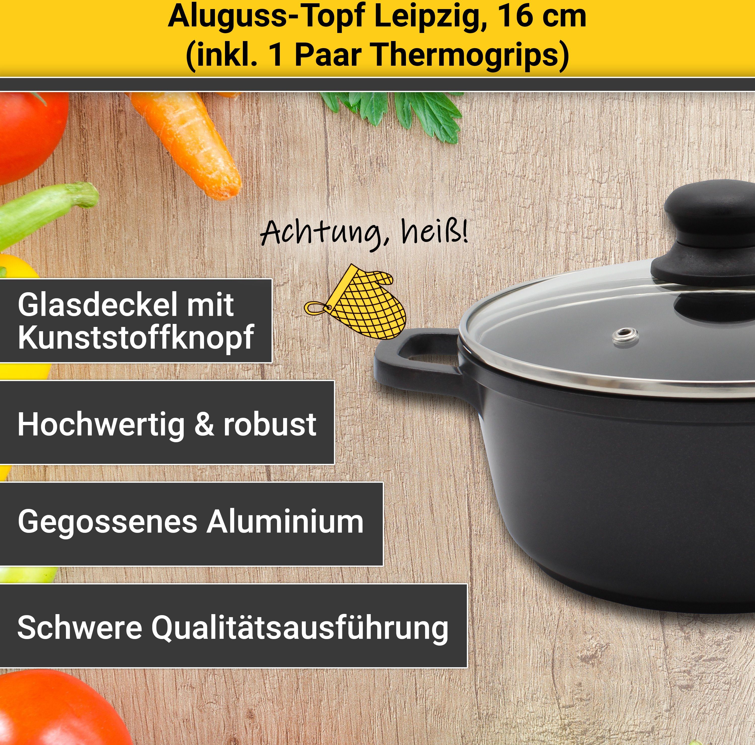Krüger Fleischtopf Leipzig, Aluminiumguss, praktisches für Antihaftversiegelung, Glasdeckel Sichtkochen