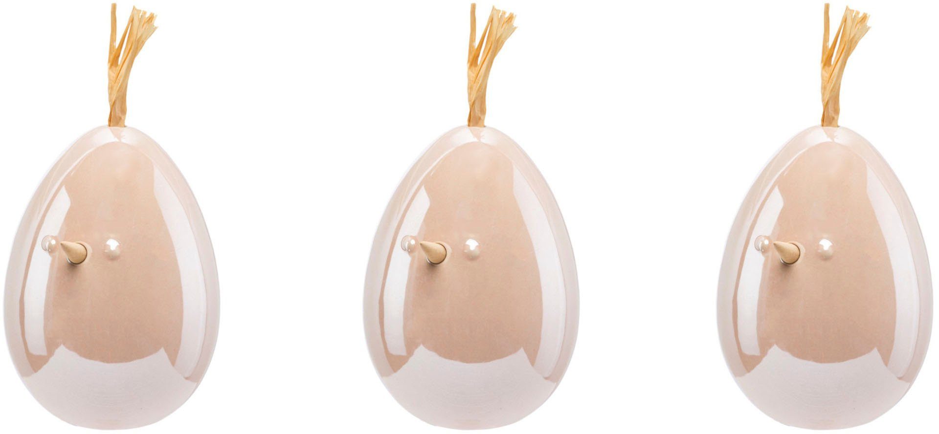 Creativ home Osterei Huhn, Ei mit Applikation (Set, 3 St), Frühjahrsdeko aus Keramik rosa