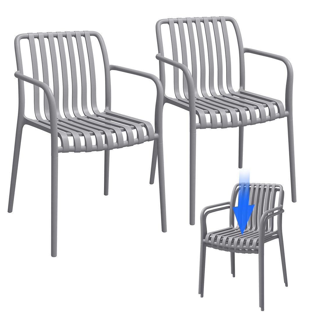 STEELSØN Gartenstuhl Pincoya, Balkonstuhl wetterfest und UV-beständig, bis 120 kg (grau, 2er Set), stapelbarer Balkonstuhl Kunststoff, verfügbar als 2er/4er/6er Set