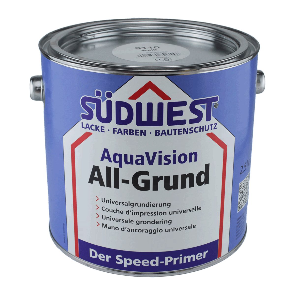 SÜDWEST Lacke + Цвета Holzgrundierung SÜDWEST AquaVision All-Grund Grundierung 2,5 Liter Silbergrau
