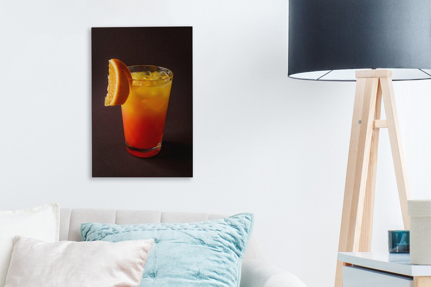 Hintergrund, mit Gemälde, St), schwarzem Orangensaft Leinwandbild Ein 20x30 inkl. Zackenaufhänger, OneMillionCanvasses® Leinwandbild Cocktail fertig bespannt cm (1 vor