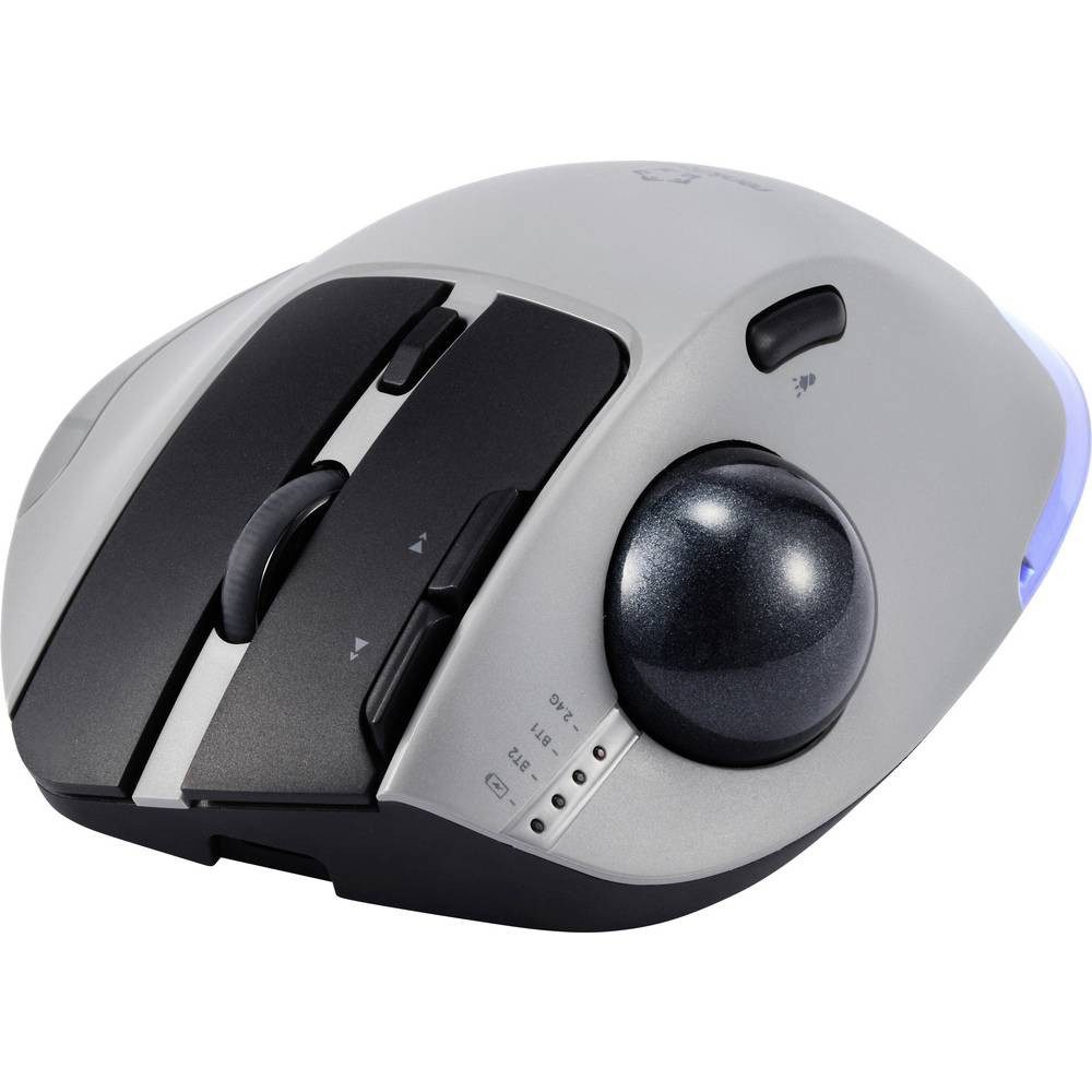 Renkforce RF-WLEM-500 Trackball Kabellos, Funk, Bluetooth® Optisch Grau, Schwarz Mäuse (Ergonomisch, Daumentrackball, RGB-Beleuchtung, Wiederaufladbar)
