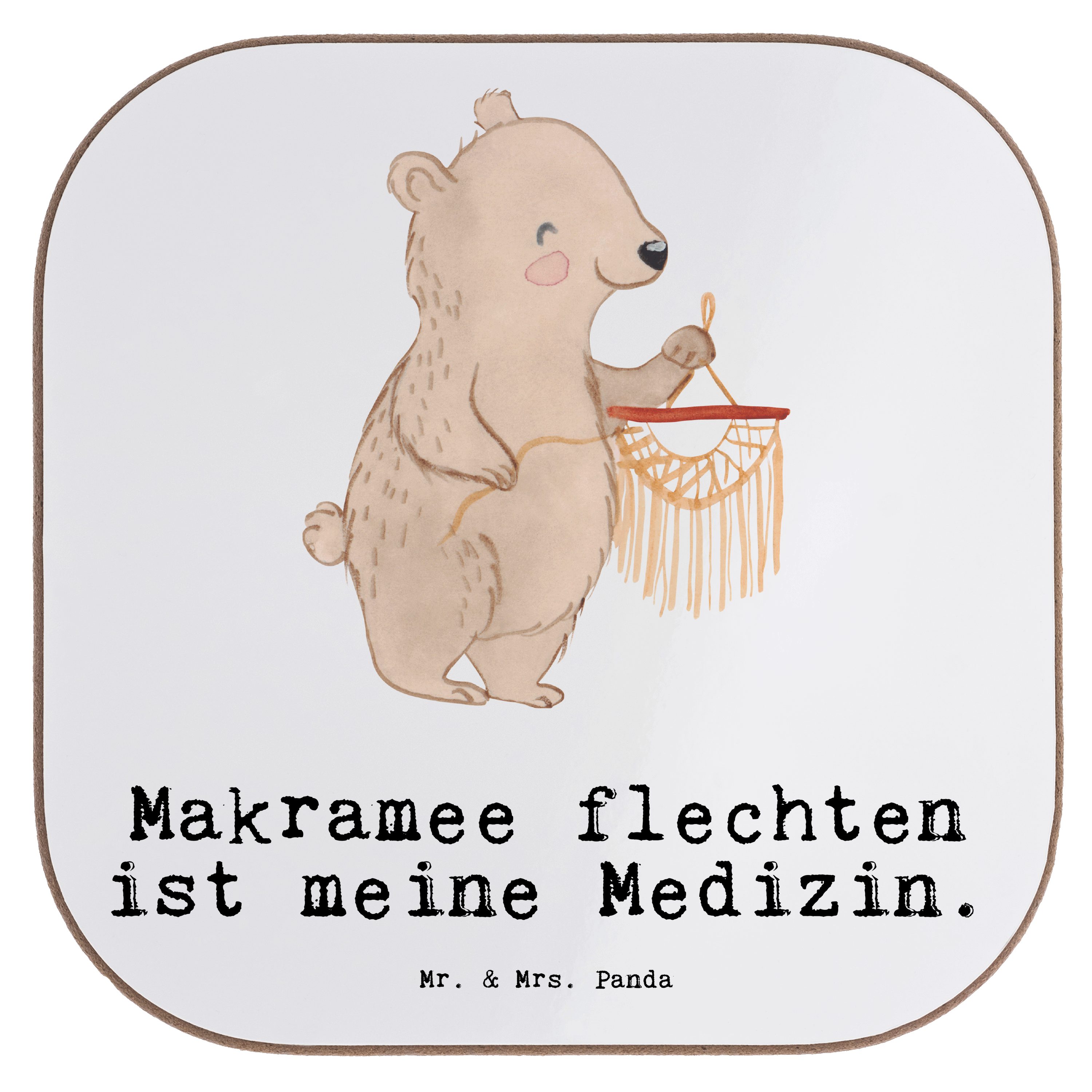 Mr. & Mrs. Panda Bär Medizin Unterse, Bierdeckel, Weiß - Makramee Getränkeuntersetzer - Sportart, 1-tlg. Geschenk