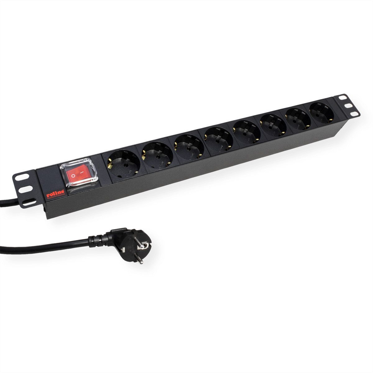 ROLINE 19-Zoll-Steckdosenleiste 8fach, mit Ein-/Aus-Schalter Steckdosenleiste (Kabellänge 2 m)