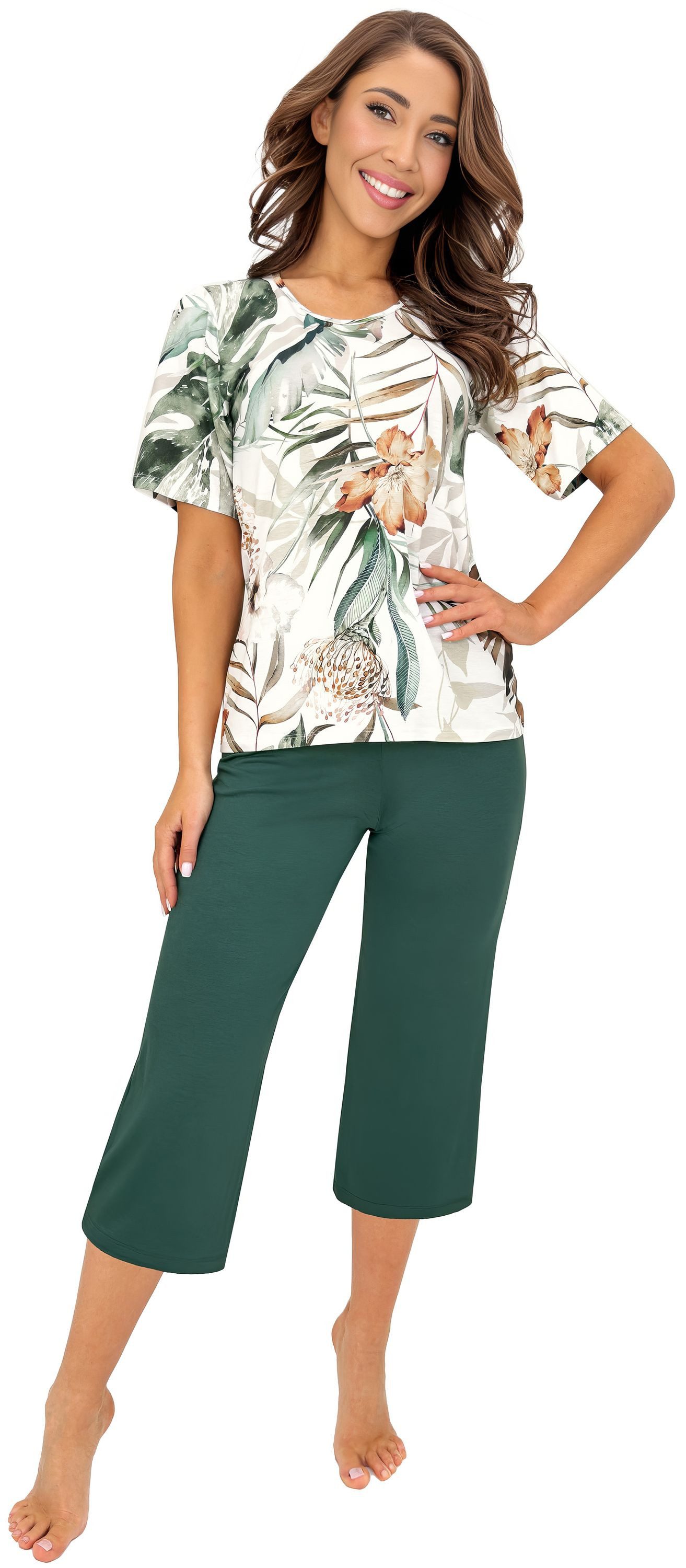 Donna Schlafanzug Olivia (Set, 2 tlg., 2-teilig) Damen Pyjama 2-teilig Schlafanzug 3/4 Hose Kurzarm Viskose Sommer