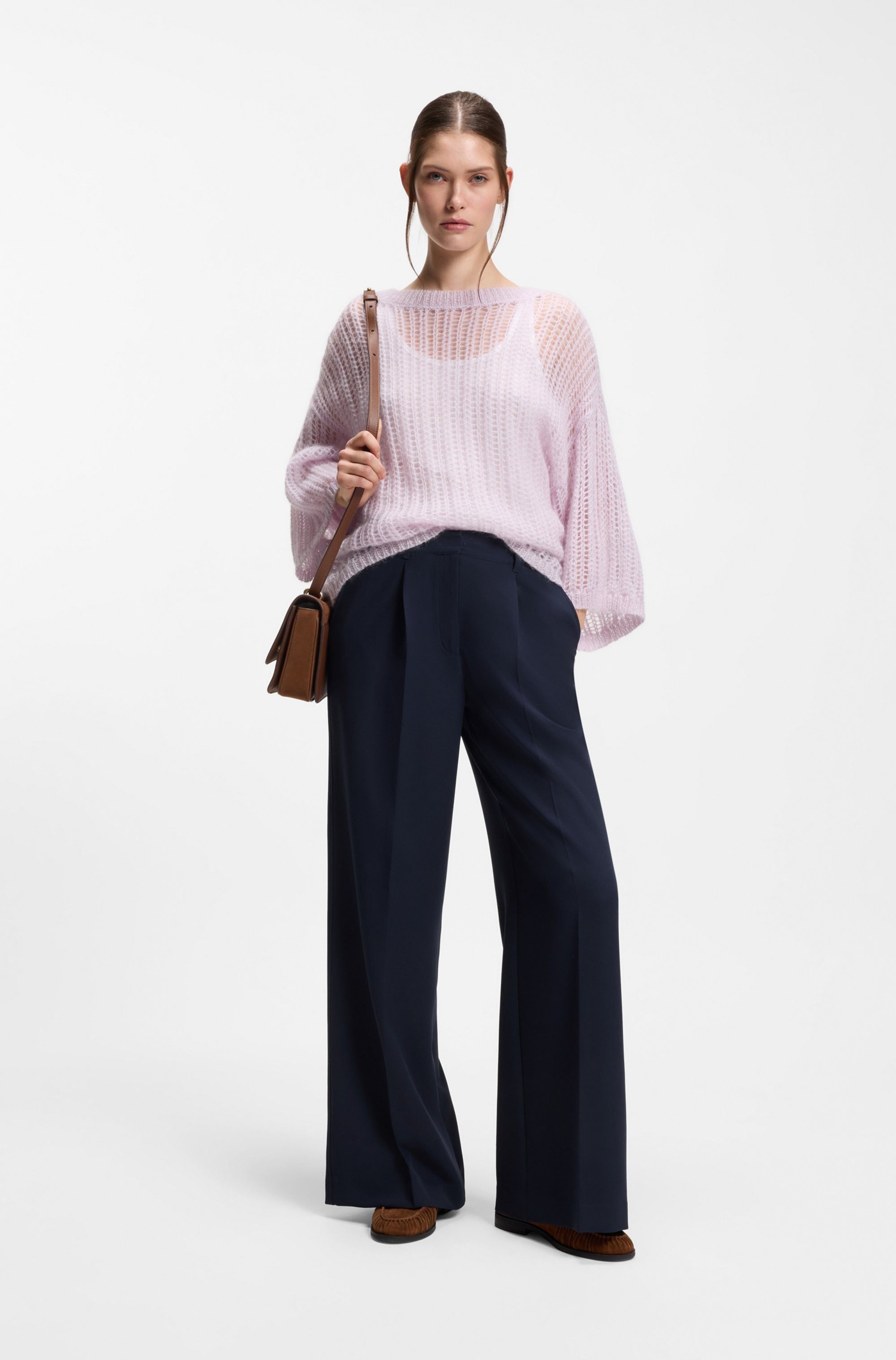BOSS ORANGE Anzughose Tiwi Premium Damenmode Wide Leg mit Bügelfalte