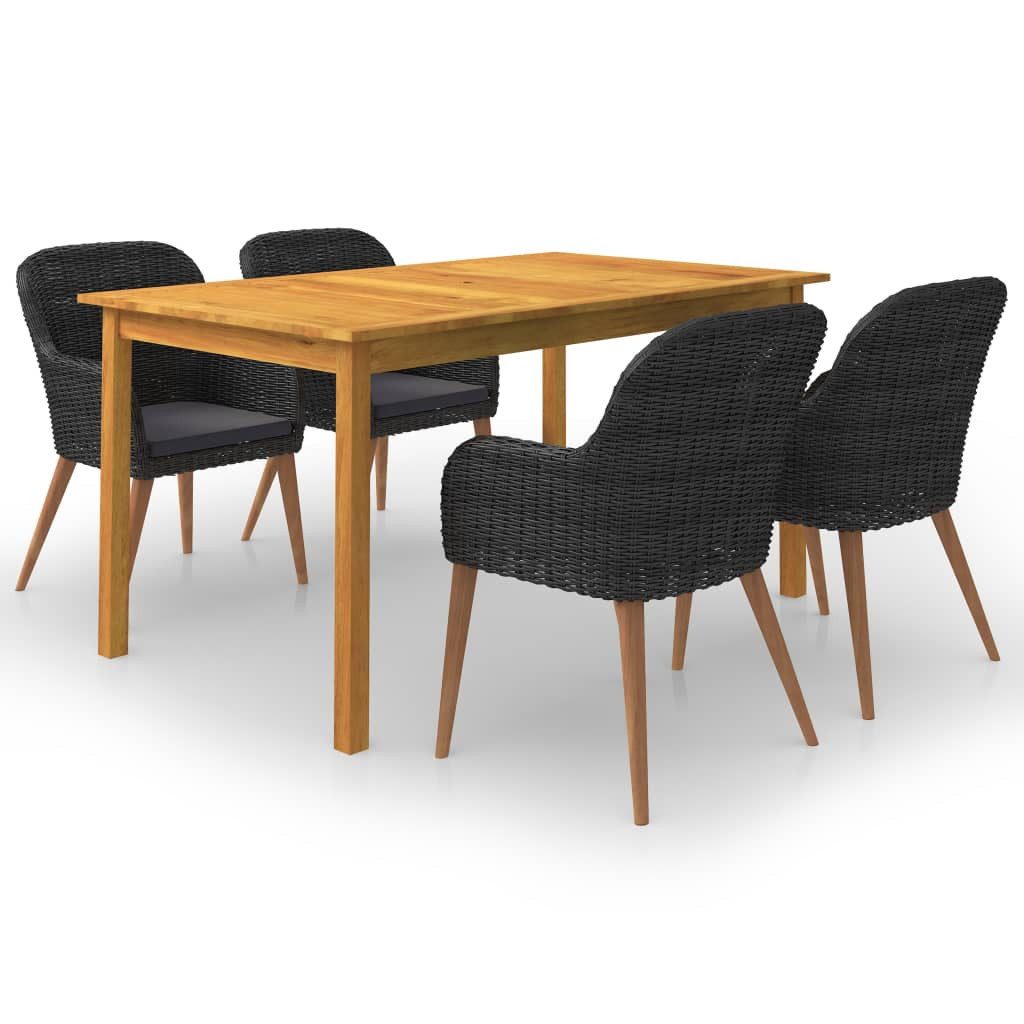 furnicato Garten-Essgruppe aus Echtholz 150 x 90 x 74 cm in Schwarz, (1-tlg), Witterungsbeständige Sitzgruppe mit waschbaren Polyesterkissen