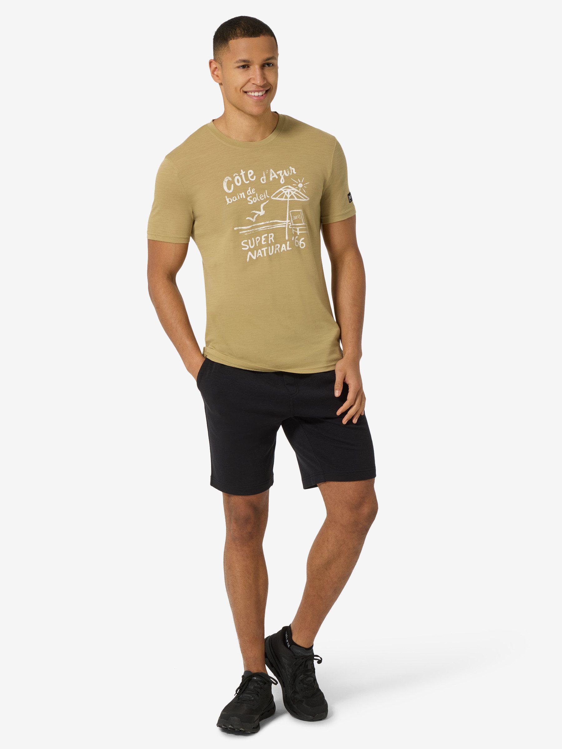 SUPER.NATURAL T-Shirt für Herren,Merino M COTE D'AZUR TEE mit Sommer-Motiv, atmungsaktiv