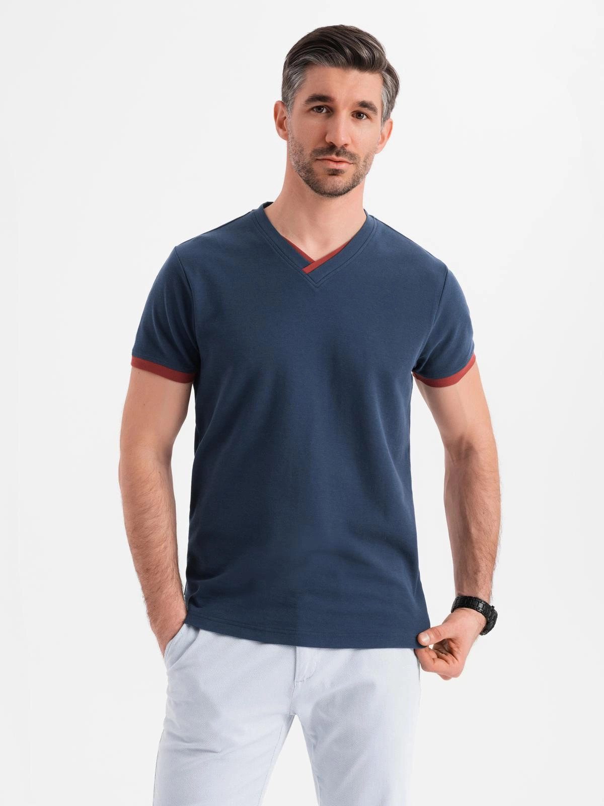 OMBRE T-Shirt Herren-T-Shirt mit kontrastierenden Einsätzen günstig online kaufen