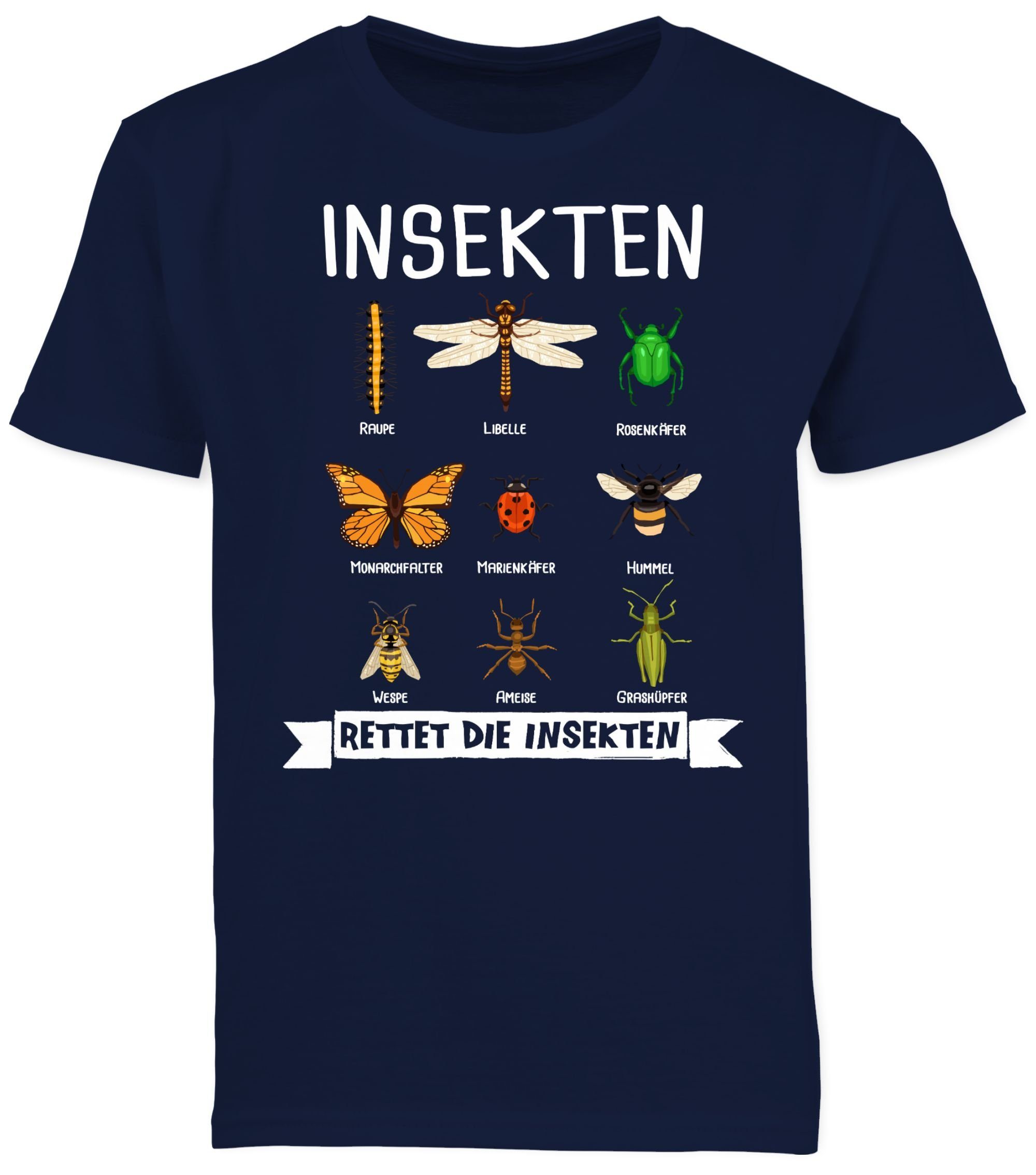Dunkelblau T-Shirt die 3 Tiermotiv Rettet Print Shirtracer Animal Insekten
