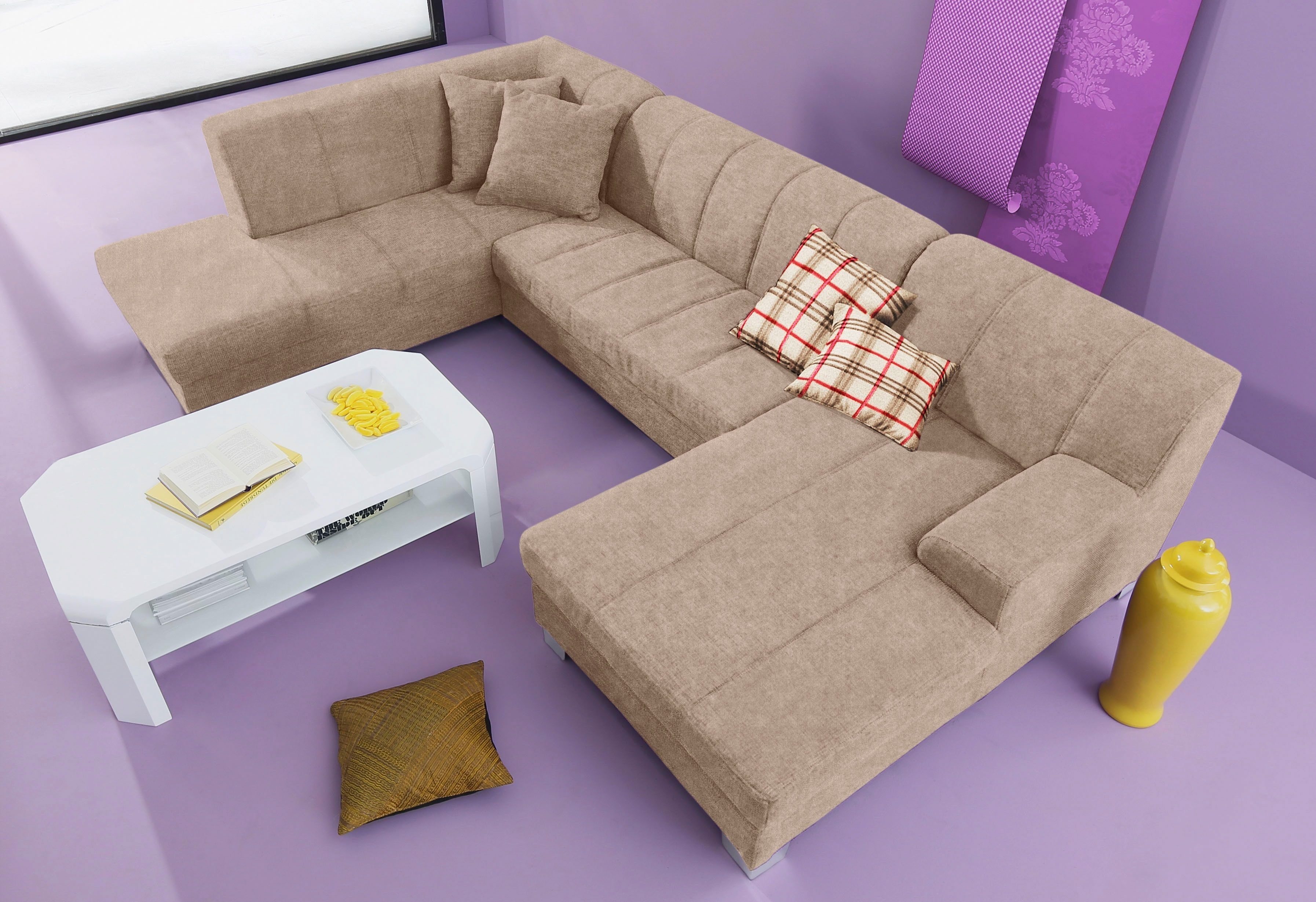 Home affaire Wohnlandschaft Anzio, modern und gemütlich, niedrige Armlehne, U-Form, wahlweise mit Bettfunktion