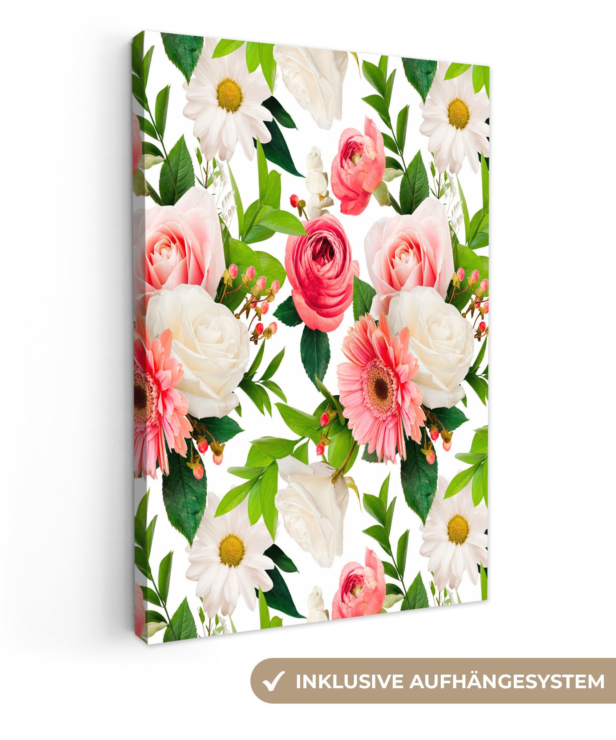 OneMillionCanvasses® Leinwandbild Blumen - Muster - Rosen, (1 St), Leinwandbild fertig bespannt inkl. Zackenaufhänger, Gemälde, 20x30 cm