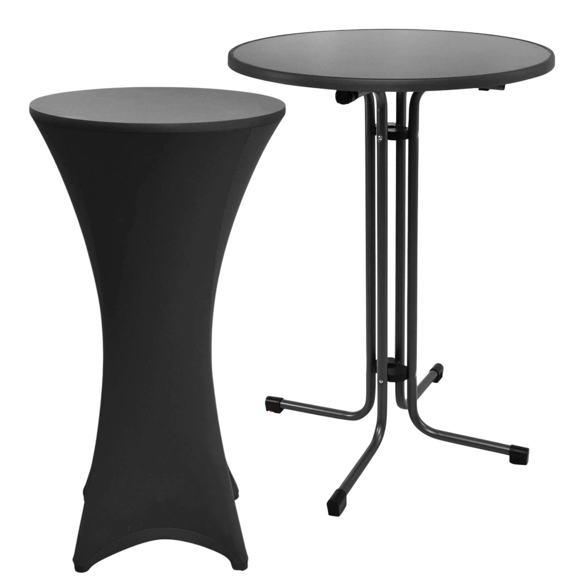 Beautissu Stehtisch Outdoor Stehtisch Sylt, klappbar, Ø80cm, Schwarz, mit Husse, Platzsparender Bistrotisch in Gastro-Qualität