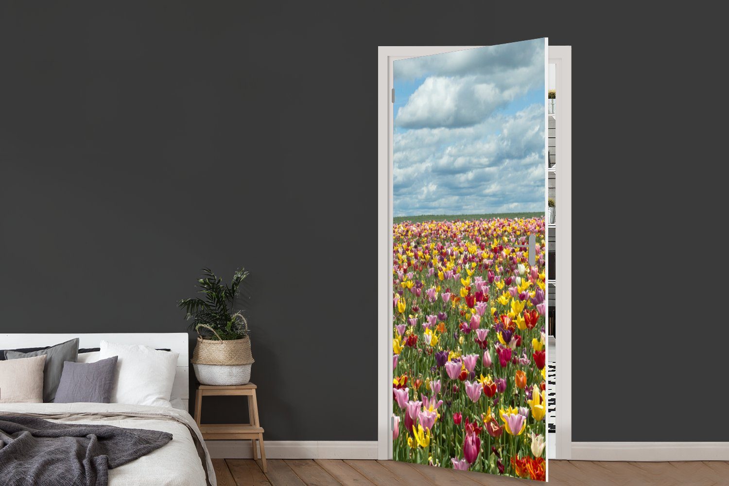 bedruckt, (1 Tulpen MuchoWow Türtapete - Wolken, Türaufkleber, für cm Farben St), Tür, 75x205 Matt, Fototapete -