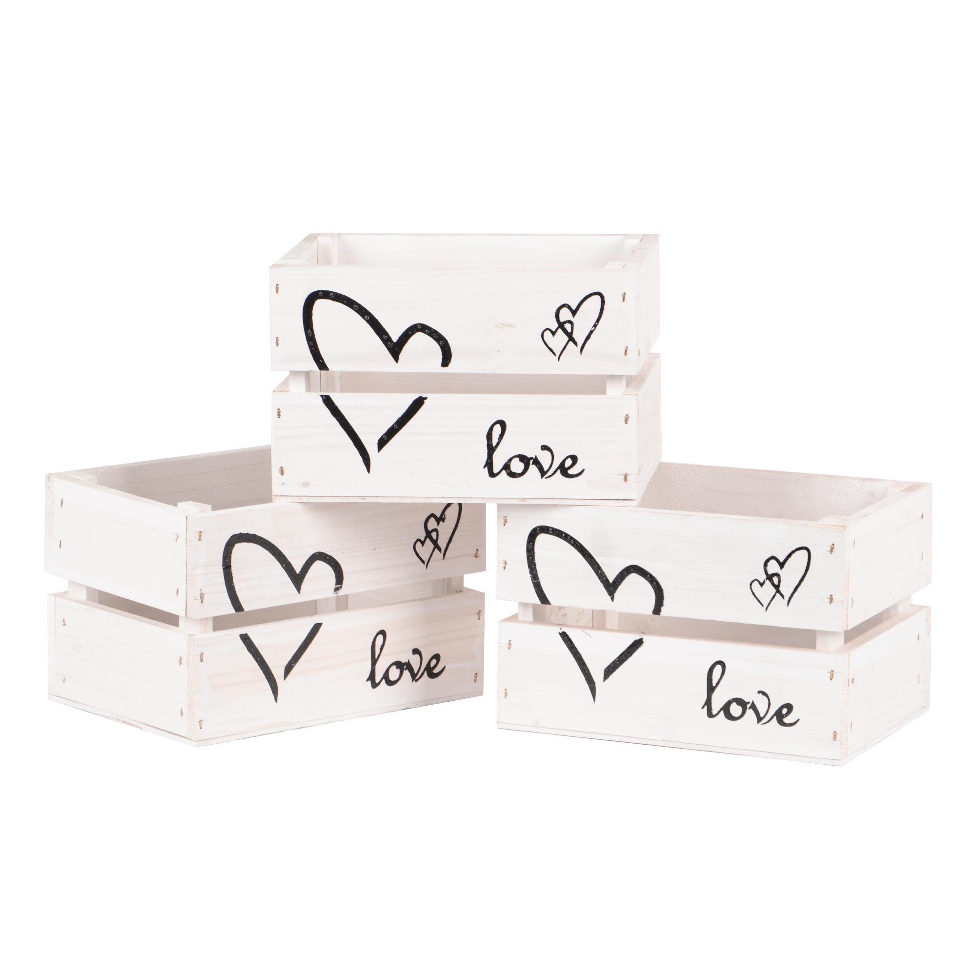UNUS HOME Dekokiste Holzkiste Dekokiste "Love" 3er Set - Liebe (Abmessungen: 21 x 15 x 13,5 cm (LxBxH), Dekokisten Holzkistenset Holzkisten Aufbewahrungskisten