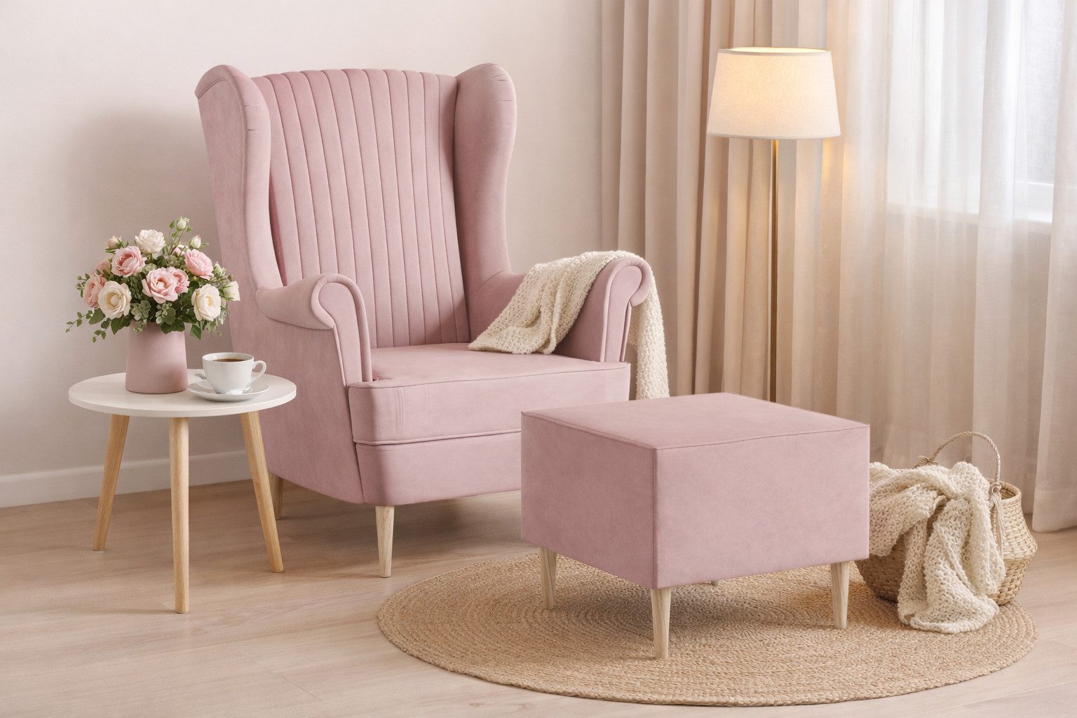 MOEBLO Ohrensessel COMFY SESSEL mit oder ohne Hocker (Samtstoff, optional mit Hocker, gepolstert, Loungesessel im modernen Design), Sessel mit optionalem Hocker