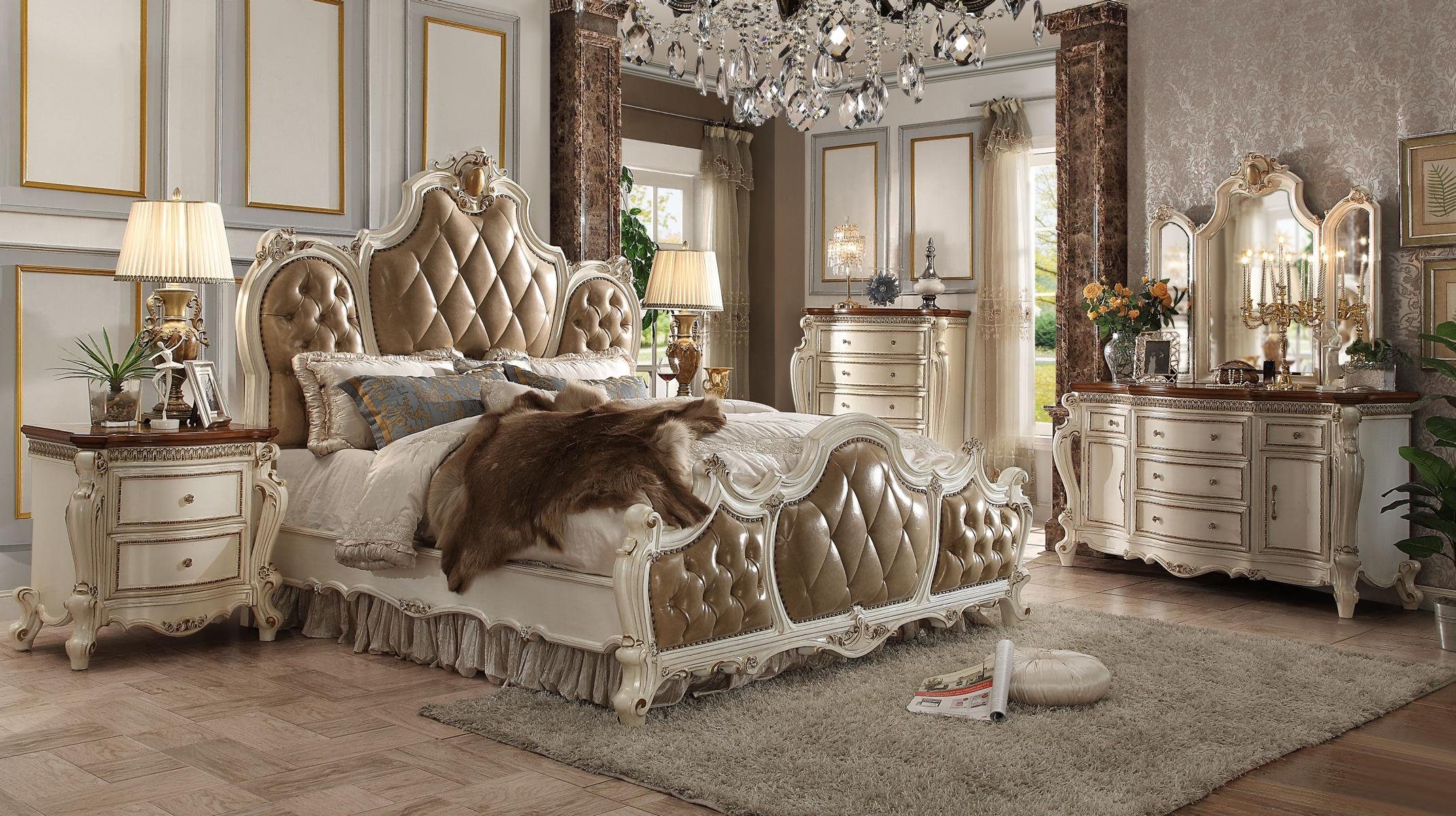 Palast Hotel Betten Luxus Königliches Bett, Bett Leder Chesterfield JVmoebel