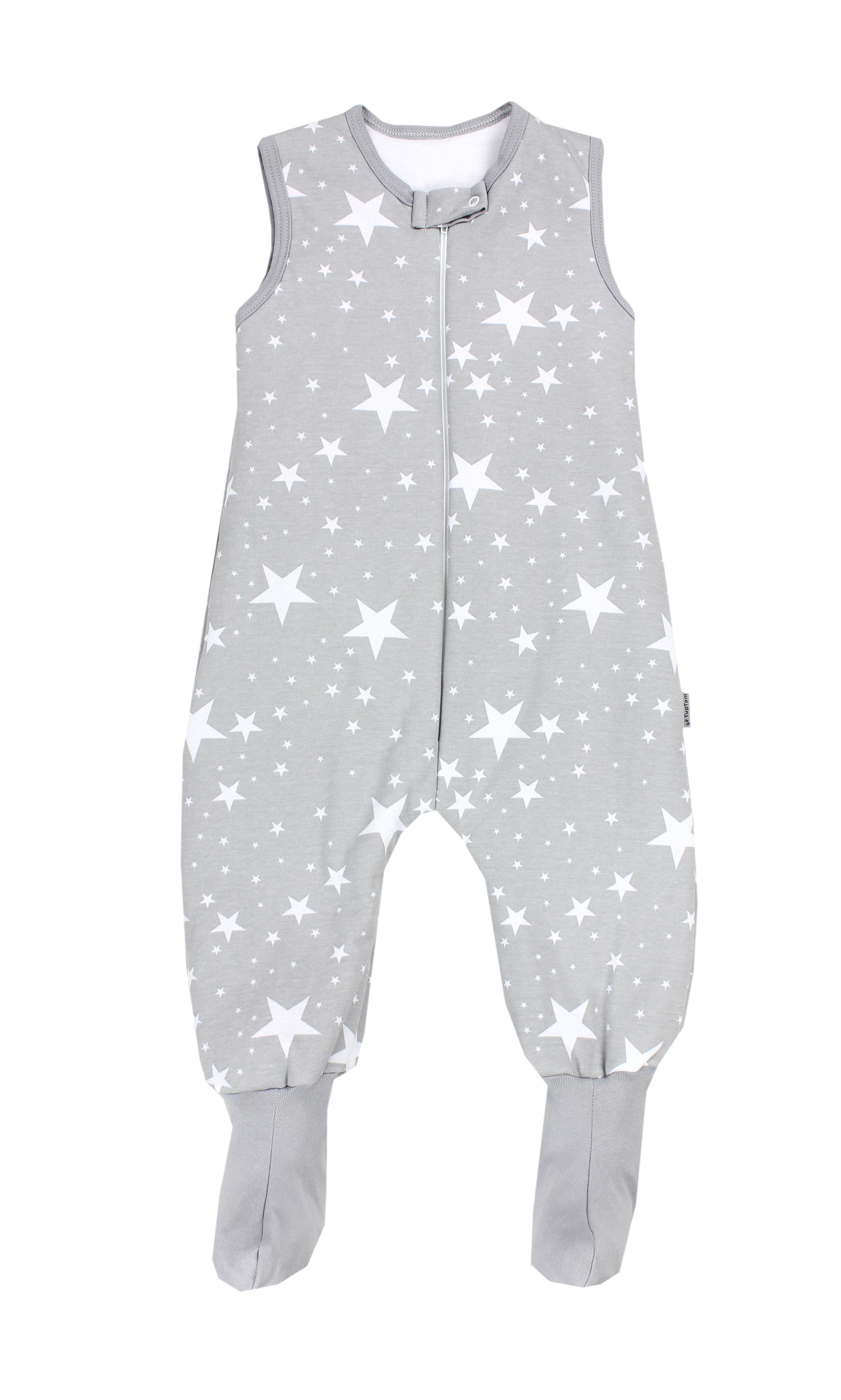 TupTam Babyschlafsack Winterschlafsack mit Beinen und Füßen OEKO-TEX zertifiziert, 2.5 TOG Weiße Sterne / Grau