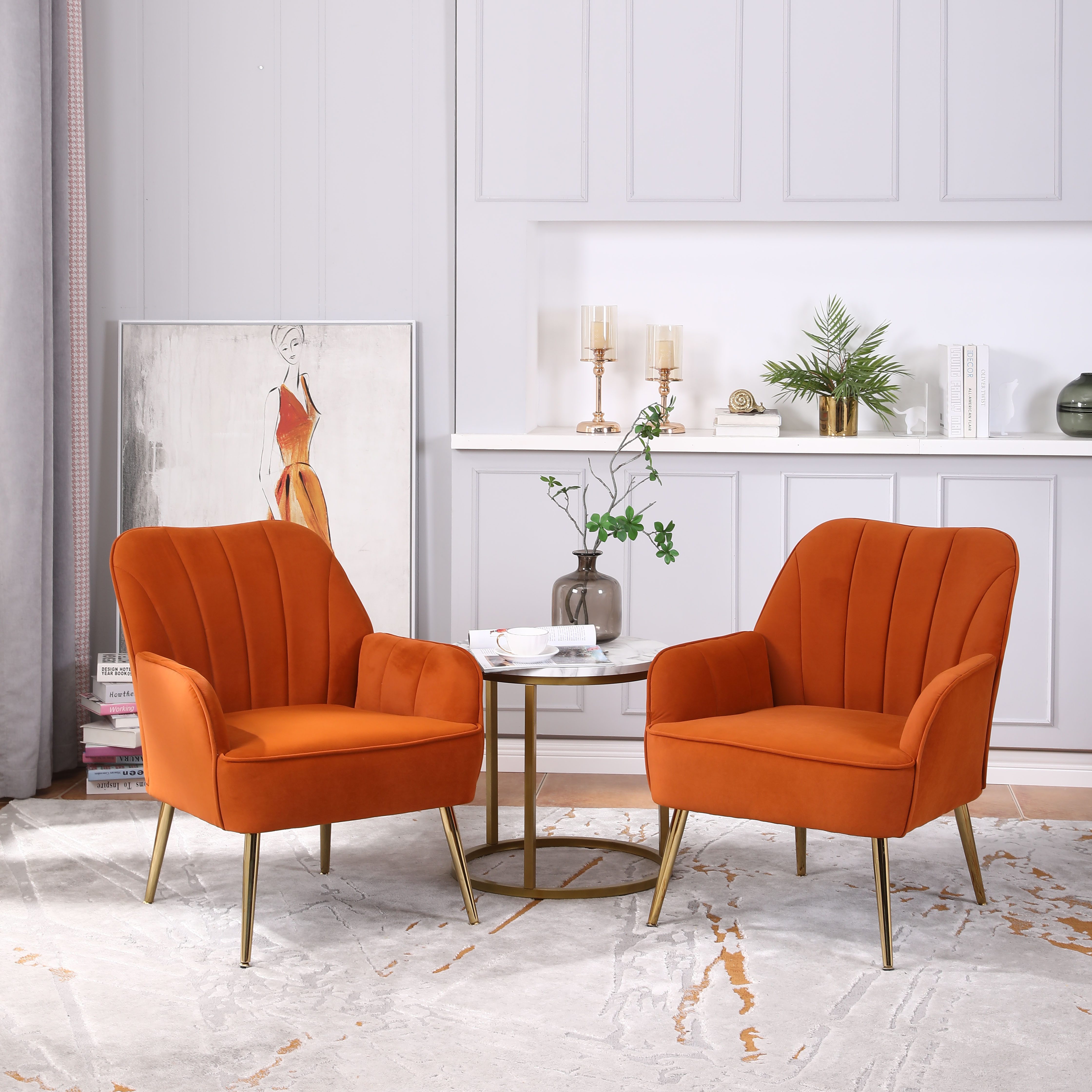 OKWISH Loungesessel Einzelsessel, Polstersessel, Loungesessel, Fernsehsessel (mit ergonomischem Design, goldenen Metallbeinen – Perfekt für Wohnzimmer, Büro, Homeoffice., 2-St., Büro Freizeit Gepolsterte Einzelsofa Stuhl), Kaffee Stuhl mit Metallbeinen