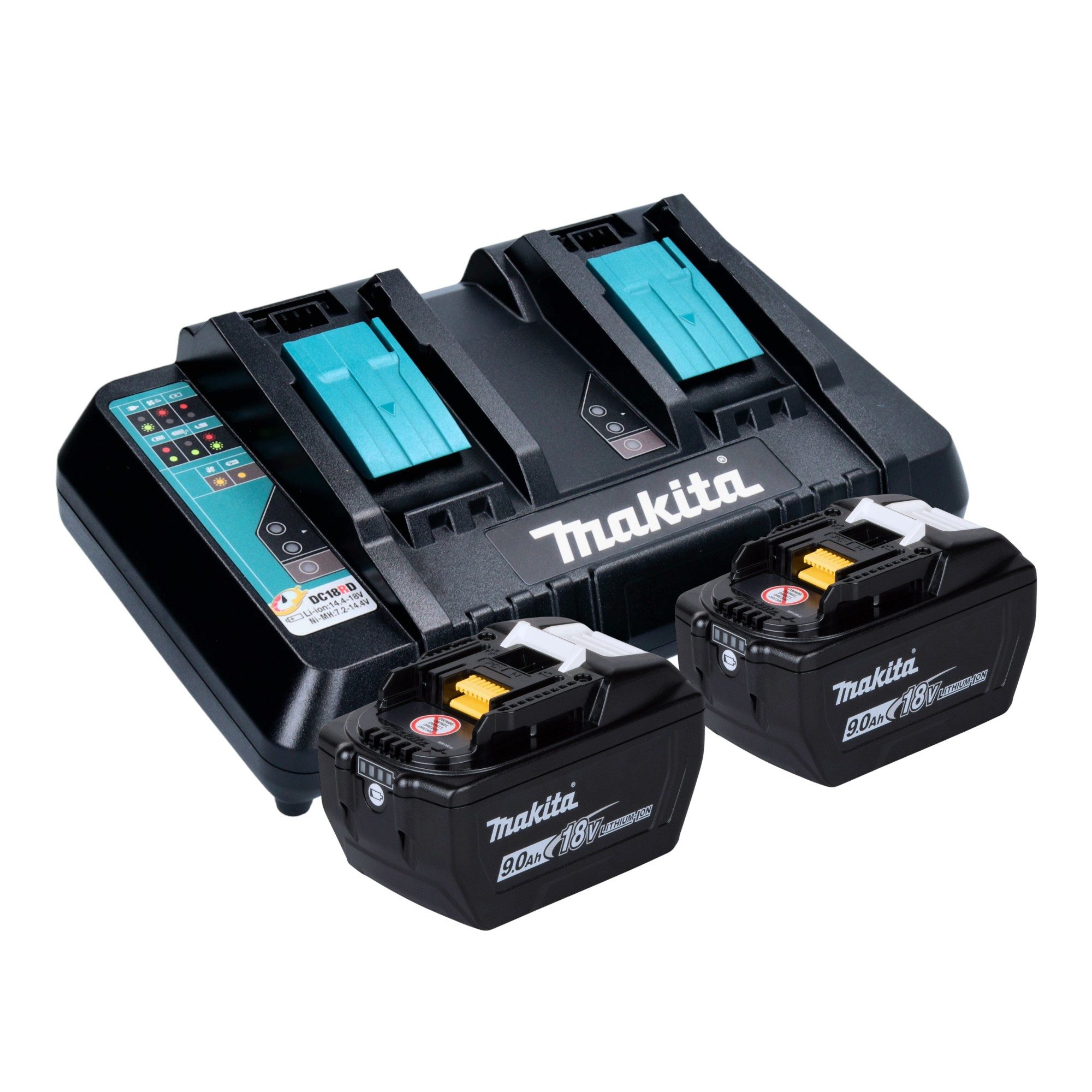 Makita Akku-Laubbläser DUB 362 Z Akku Laubbläser Gebläse 18 V (2x 18 V) + 2x Akku 9,0 Ah