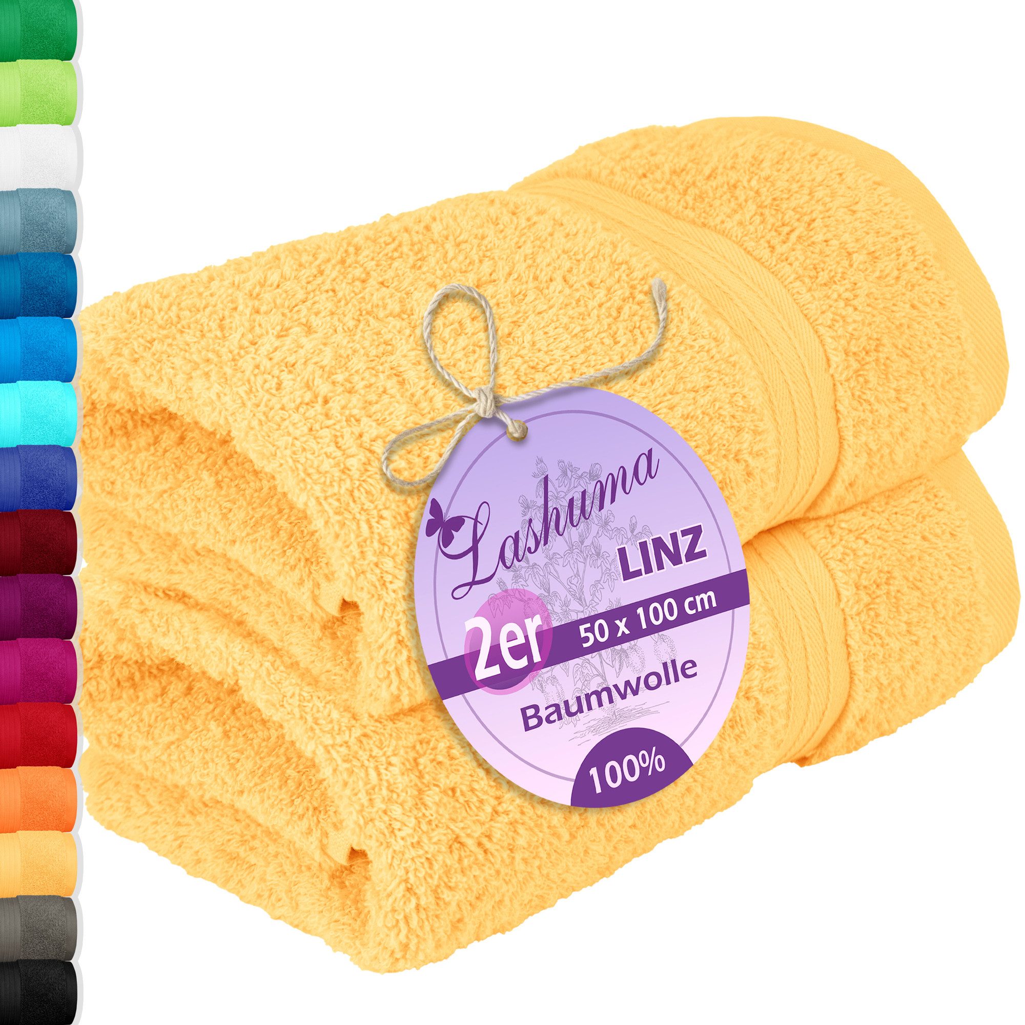 Lashuma Handtücher Linz, Frottee (2-St), Frotteehandtücher gelb aus Baumwolle 50x100 cm