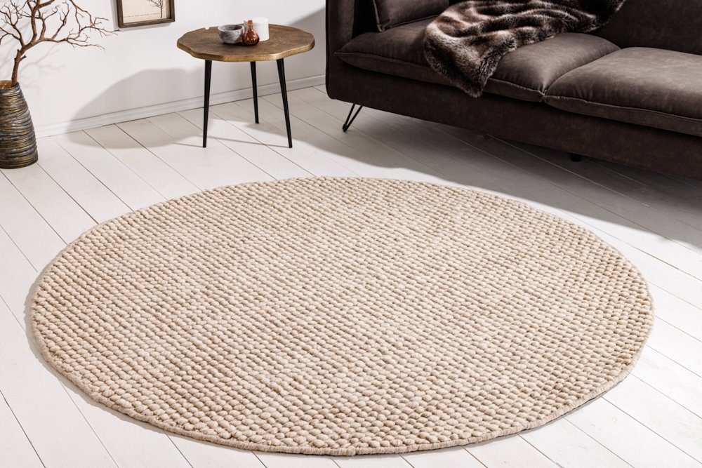 riess-ambiente Teppich WOOL 150cm beige, rund, Höhe: 15 mm, Wohnzimmer · Wolle · handgewebt · skandinavisch · Flur · Schlafzimmer