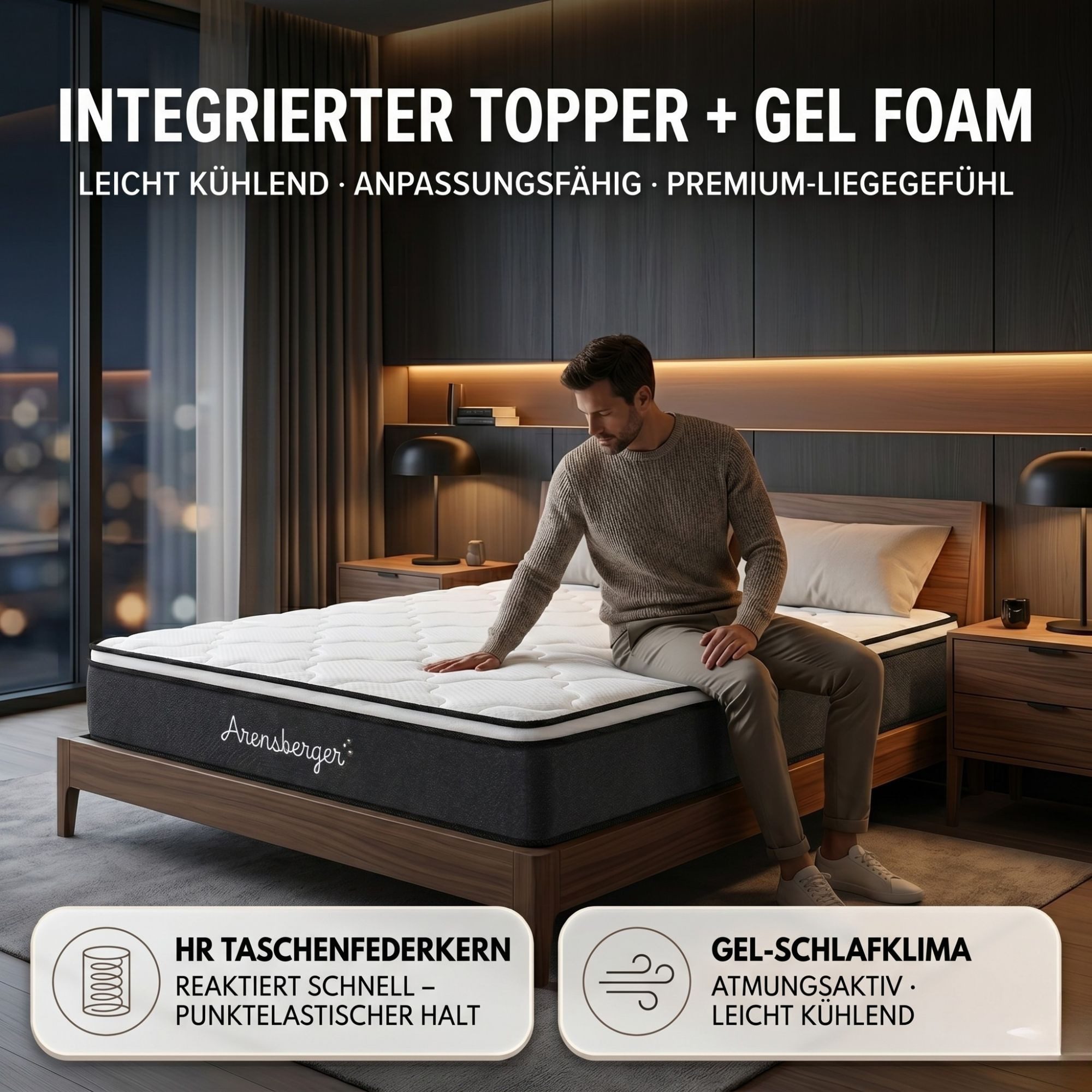 Taschenfederkernmatratze Matratze EMILIA, 23cm hoch, Taschen Federkernmatratze H3 Premium, Arensberger, 23 cm hoch, (Matratze 90 x 200 cm), Taschenfederkernmatratze mit Gelschaum & Kaltschaum, 90x200cm