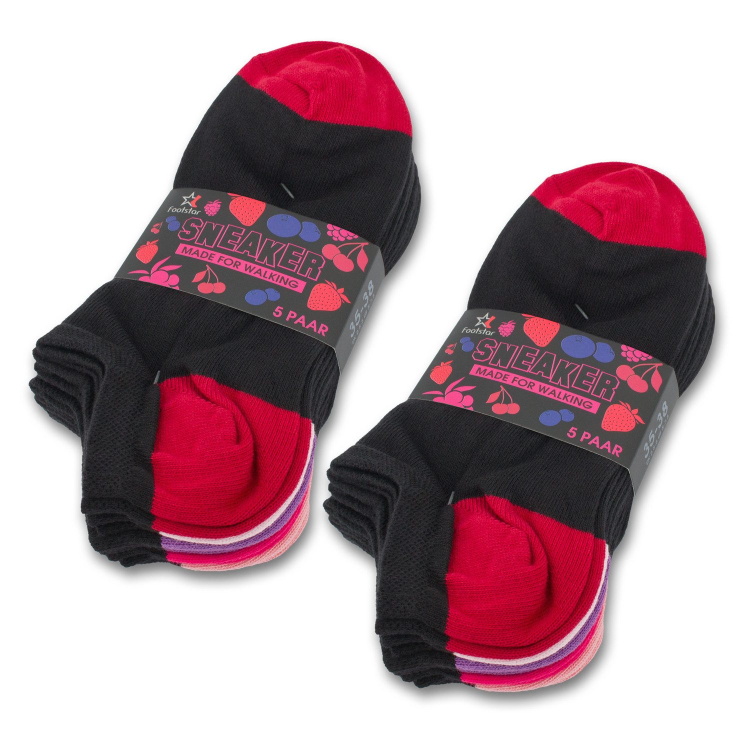 Footstar Sneakersocken 10 Paar Sneaker Socken für Damen & Herren - Bunte Ferse & Spitze