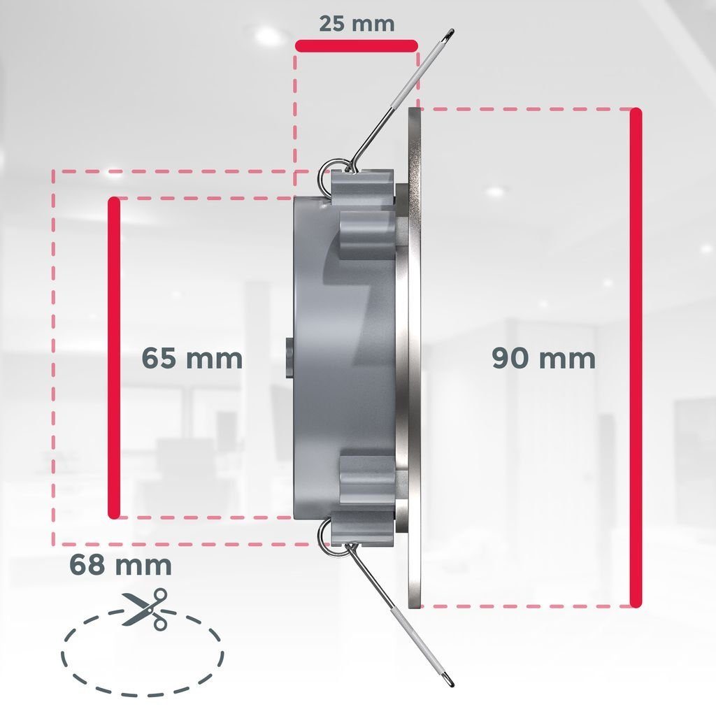 B.K.Licht LED Einbaustrahler Bad 25mm Ø90mm BKL1277, integriert, 3er 460lm 3x 3.000K fest Einbauleuchten Ultraflach - 3x Set Matt-Nickel LED Warmweiß, 5W Deckenspots IP44 Badspots