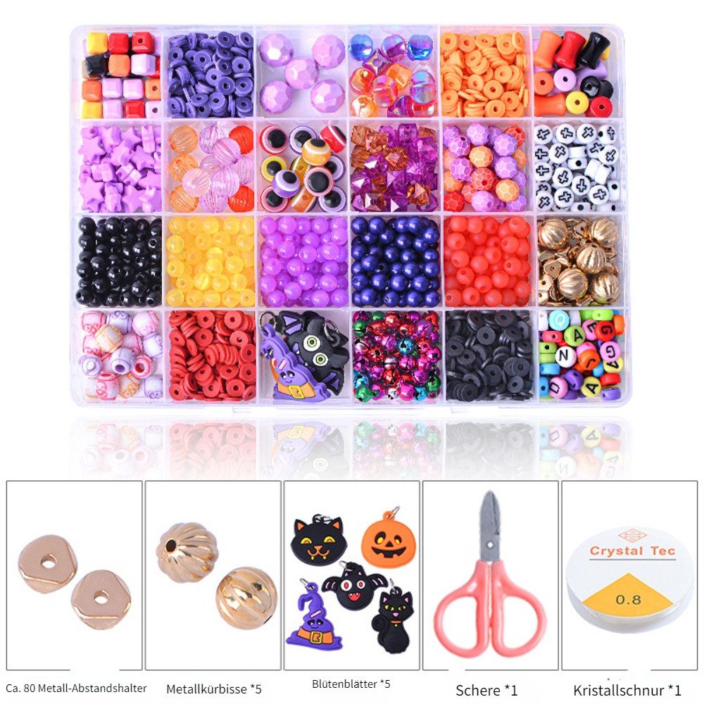 Blusmart Bastel-Armband Halloween-Perlenarmband-Set zum Selbermachen für Kinder, Perlen-Lernspielzeug als Halloween-Geschenk