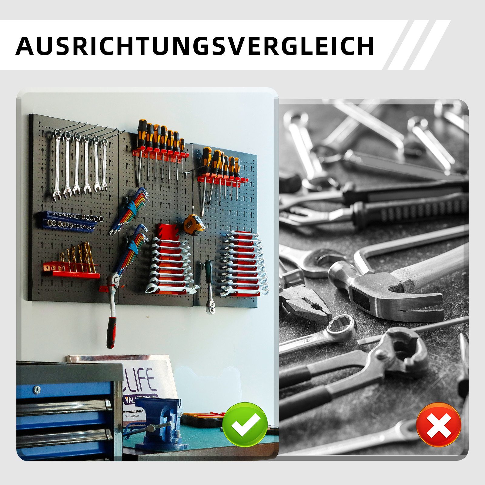 CCLIFE Lochwand Werkzeugwand Lochwand Metall Werkzeuglochwand Dreiteilig, 3 Stk., mit 25 Haken