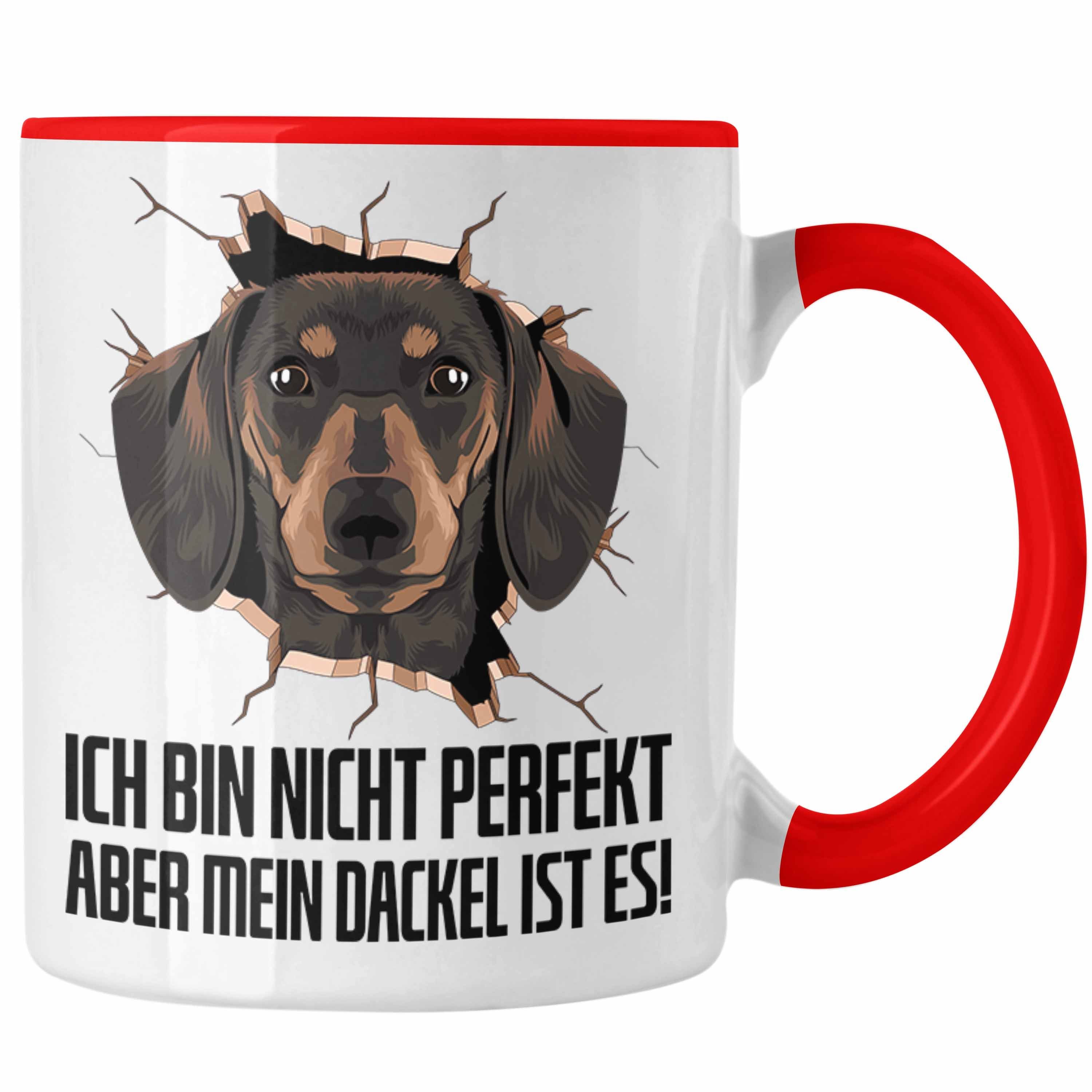 Trendation Tasse Dackel 3D Grafik Tasse Geschenk für Dackelbesitzerin Kaffee-Becher Ich Rot