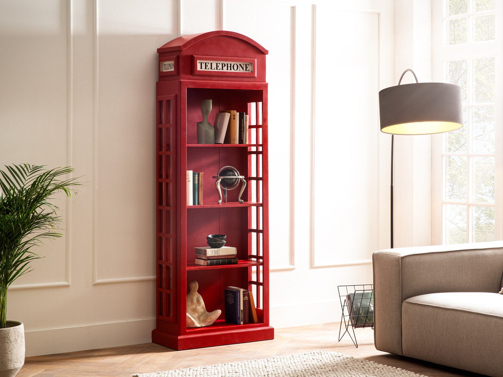 massivum Bücherregal Telefonzelle Design rot, Regal aus Massivholz