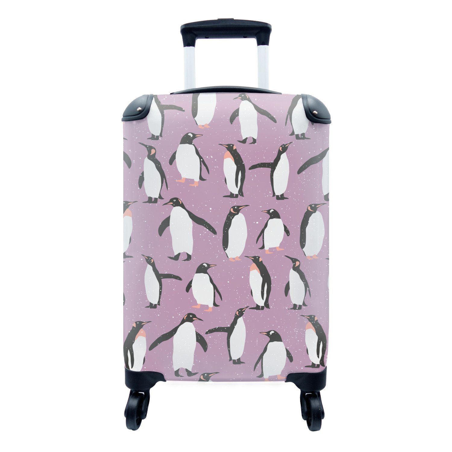 MuchoWow Handgepäckkoffer Pinguin - Muster - Lila, 4 Rollen, Reisetasche mit rollen, Handgepäck für Ferien, Trolley, Reisekoffer