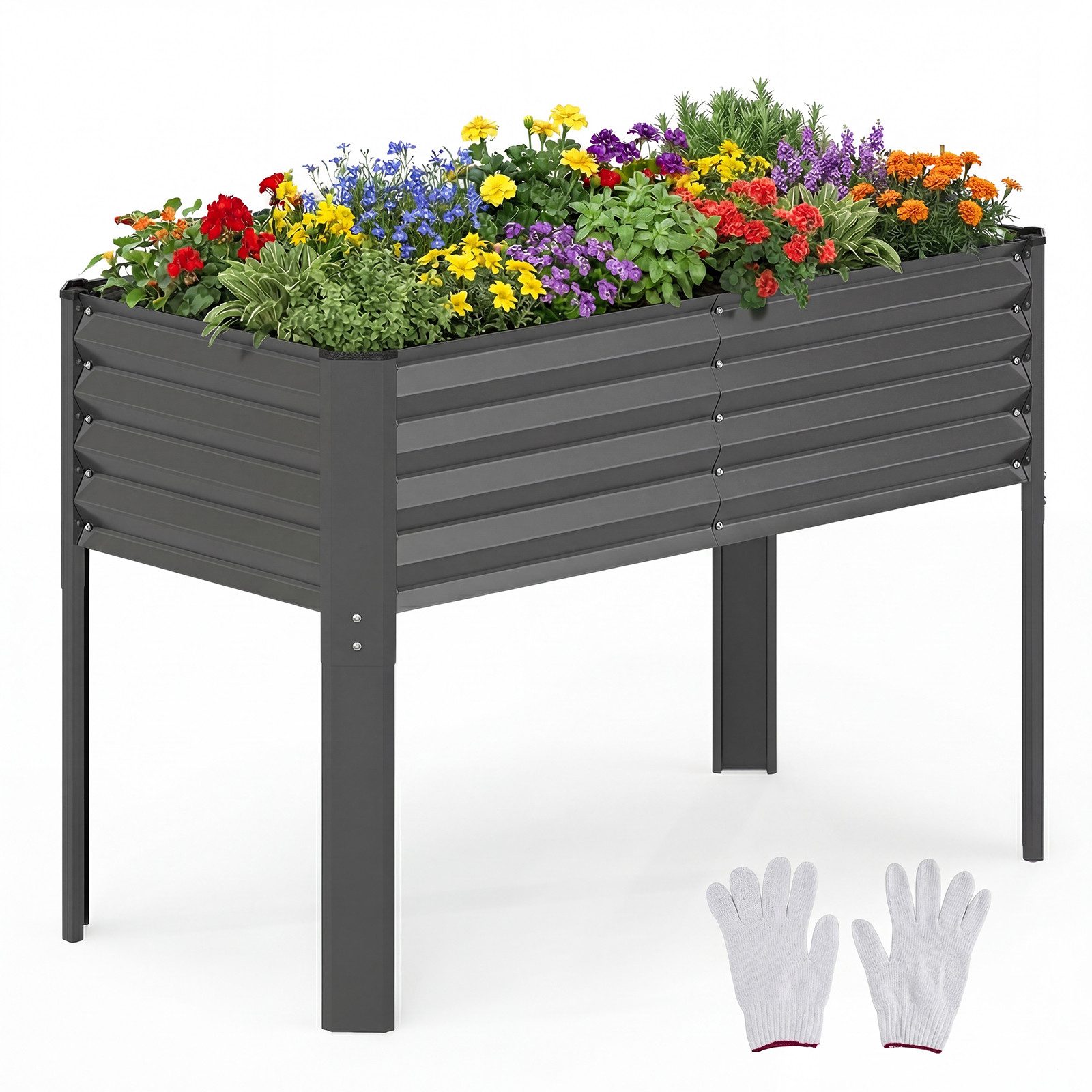 COSTWAY Blumenkasten, Hochbeet, erhöhtes Gartenbeet, Metall, für Garten