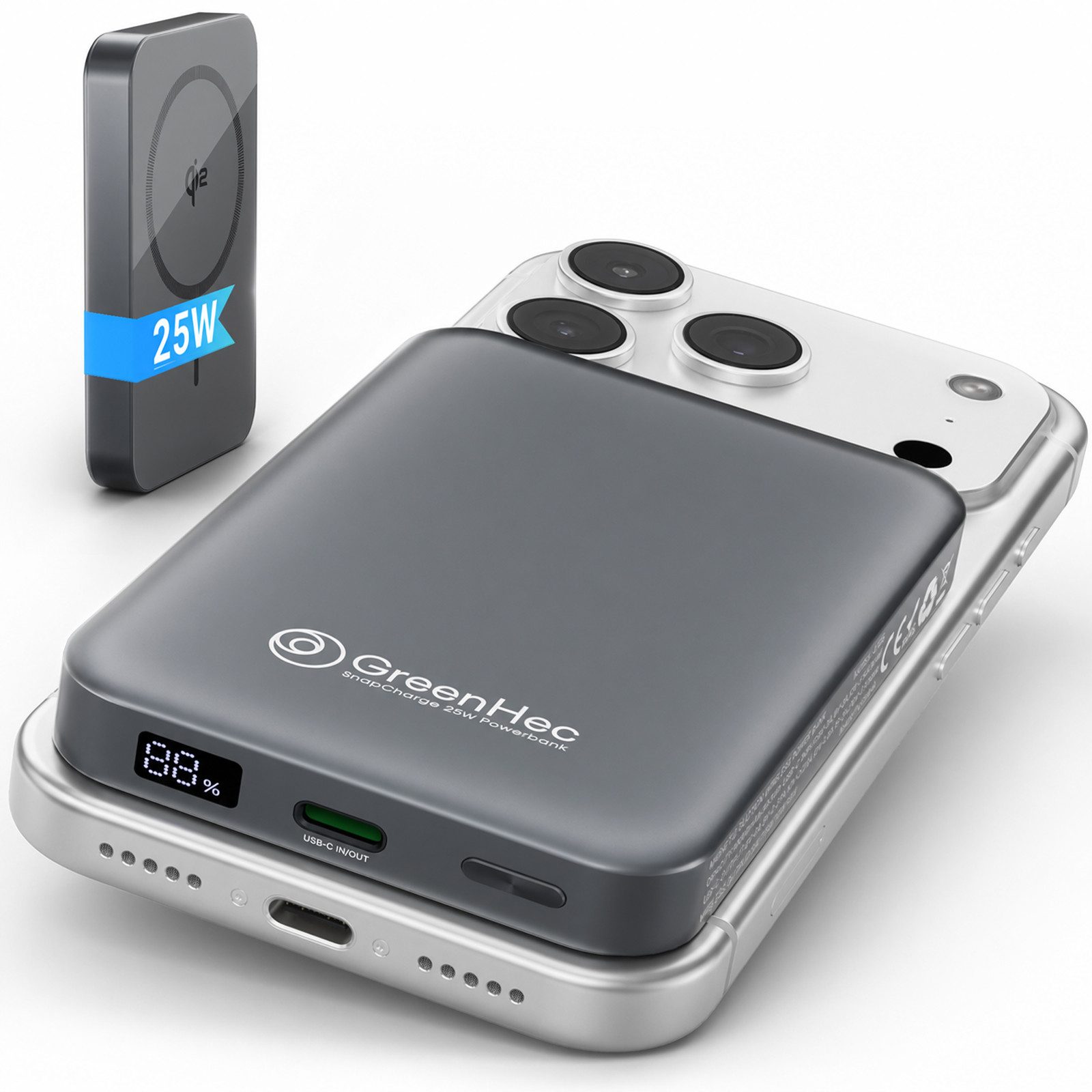 GreenHec Powerbank Magsafe iPhone 17 16 Pro Max Magnetisch 10000mAh Zubehör Air Powerbank GreenHec 25w Powerbank A 10000 mAh (1.5 V), 25w Wireless Power Bank Magnet Induktiv Kabellos Batterie Akku Charger