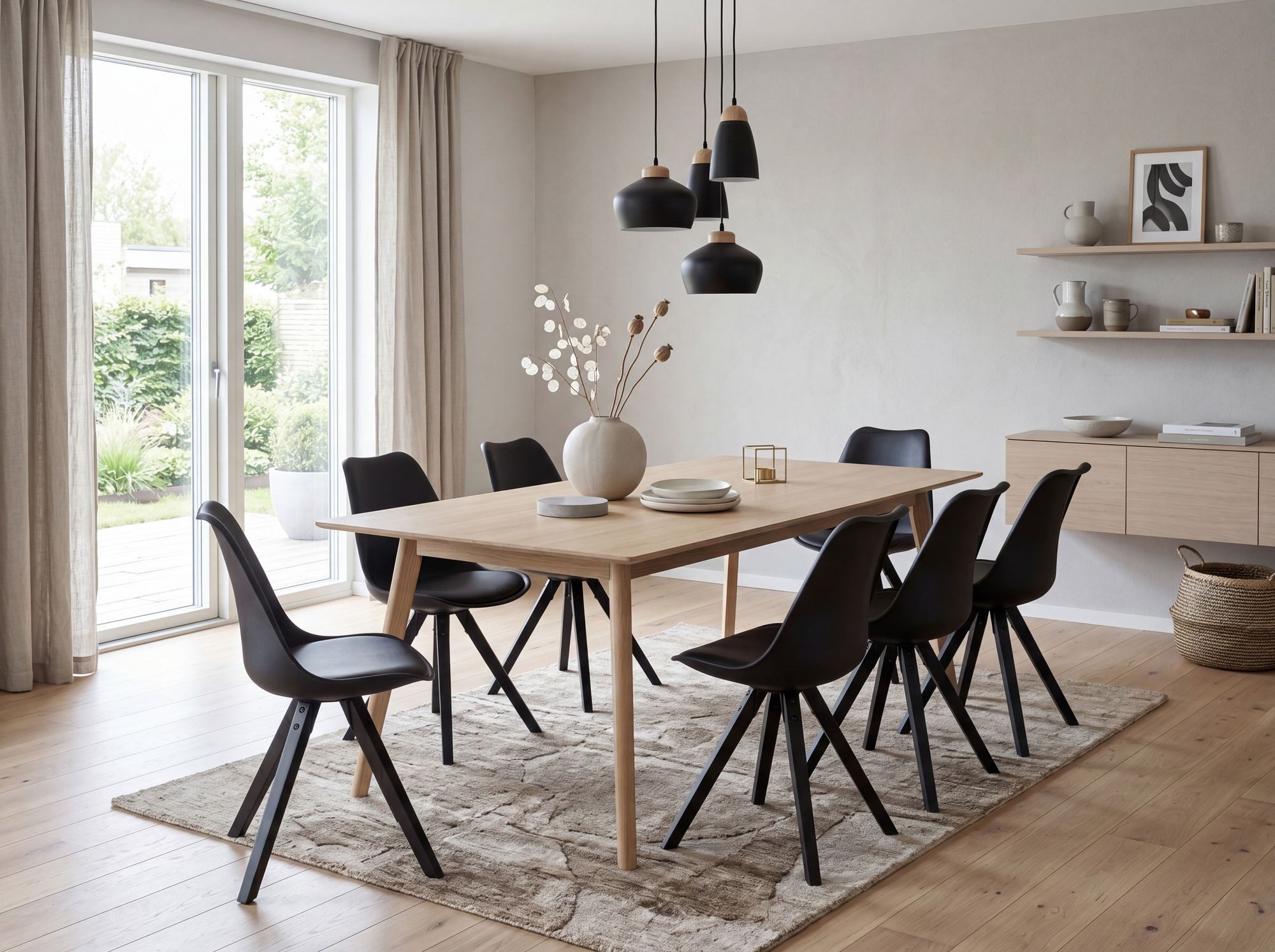 FINEBUY Esszimmerstuhl 2er Set Kunstleder Polsterstuhl Küchenstuhl (2er Set Retro Küchenstuhl Schwarz Kunstleder), Schalenstuhl Esszimmer, Polsterstuhl Skandinavisch