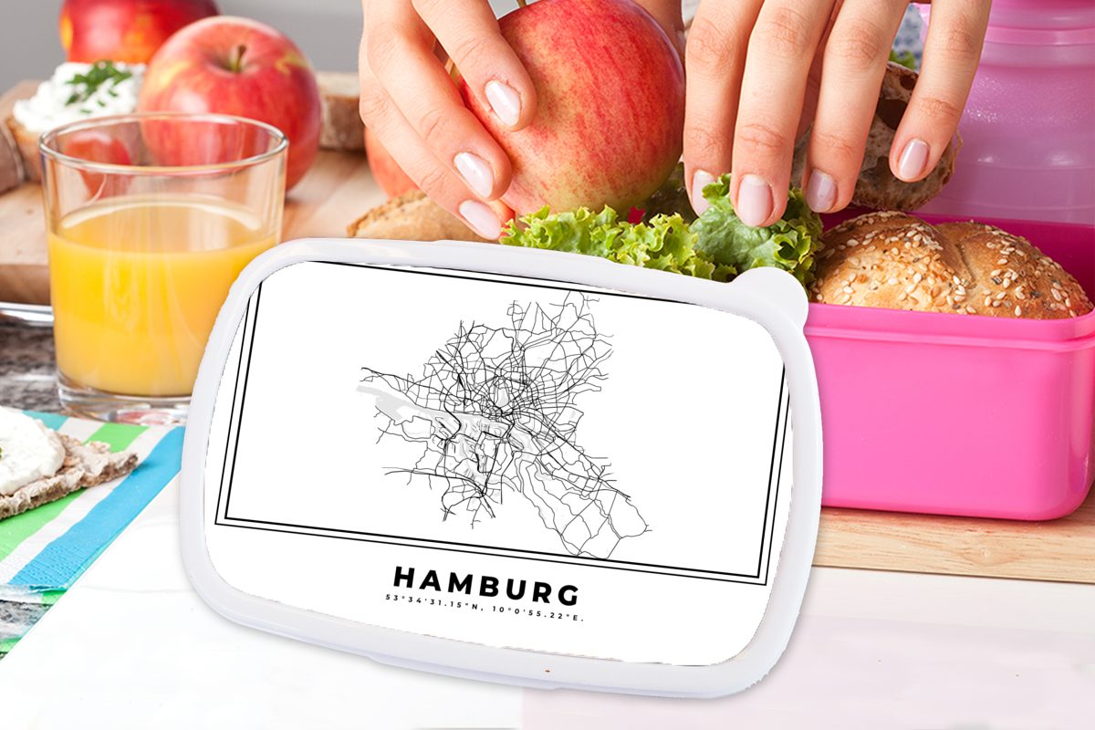 - Kinder, Stadtplan weiß für Karte Deutschland Brotbox Brotdose (2-tlg), Kunststoff und Mädchen, rosa - Lunchbox MuchoWow - - Snackbox, Kunststoff, Erwachsene, Schwarz Hamburg,