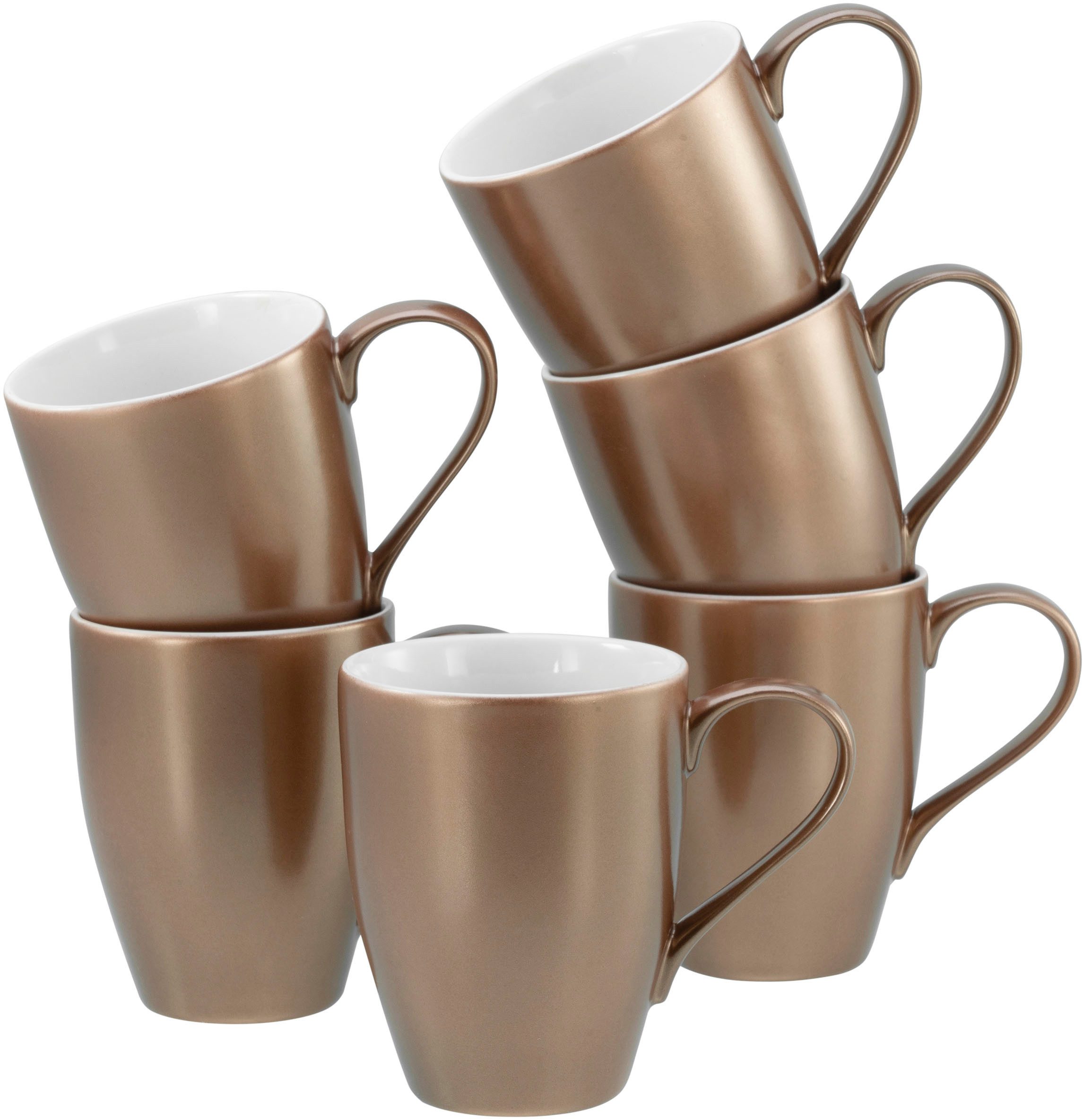 CreaTable Кружки Golden Days Weiß, Кружкиset, 6-tlg., Steinzeug, Goldfarbene Spezialglasur