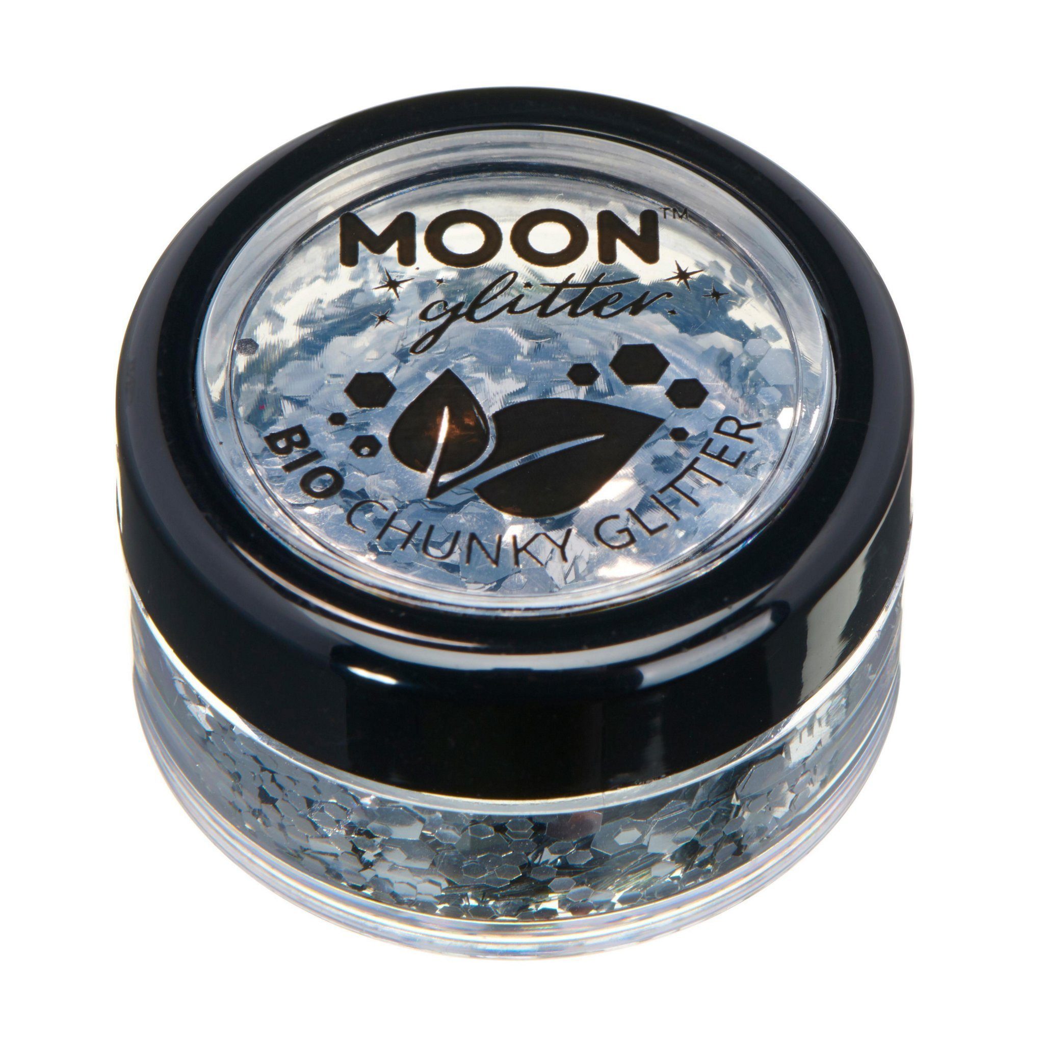 Smiffys Theaterschminke Moon Glitter Bio Chunky Glitzer silber, Biologisch abbaubare Glitzerflocken für einen glänzenden Look zu Fas