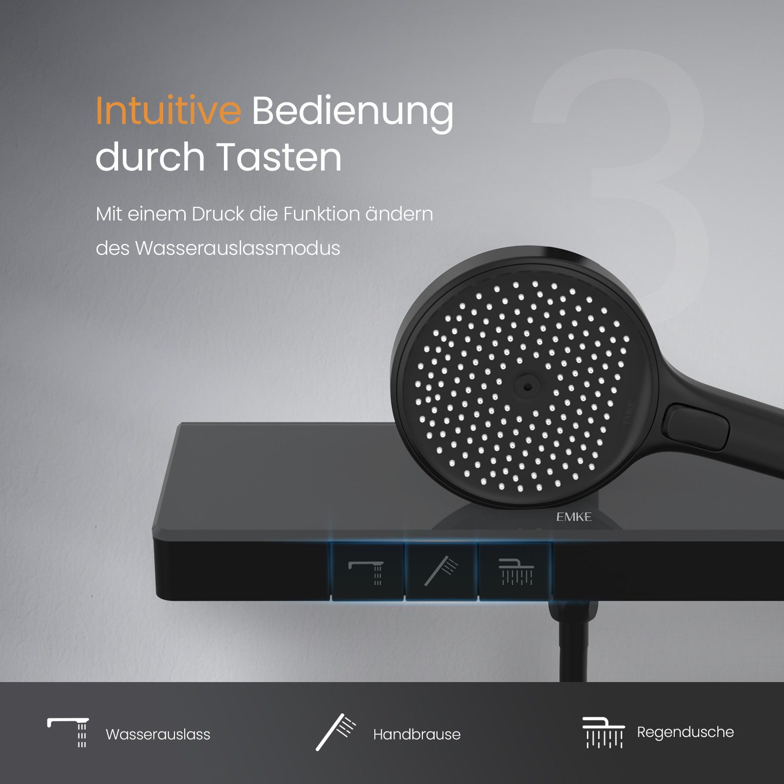 EMKE Duschsystem Thermostat Duschset Runder Kopfbrause und Duscharmatur chrom, Thermostat Duscharmatur mit großer 400mm Ablage und ∅32cm Kopfbrause