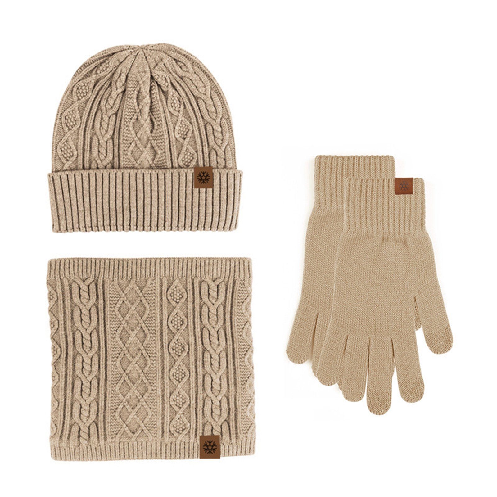 Rutaqian 3 Geschenkset) 1 Verdickung Cap Warmer, Mütze Unisex Schlauchschal Beanie Handschuhe und Strickmütze Strick (Ultraweiche elastische Herren Set Warme Neck In Damen Khaki Touchscreen