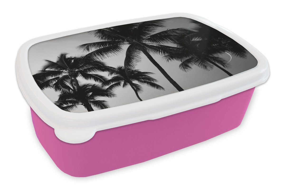 Silhouetten Palmen - MuchoWow Mädchen, von weiß, Lunchbox Kinder, Kunststoff, Kunststoff rosa Snackbox, für (2-tlg), schwarz Brotdose Erwachsene, Brotbox und