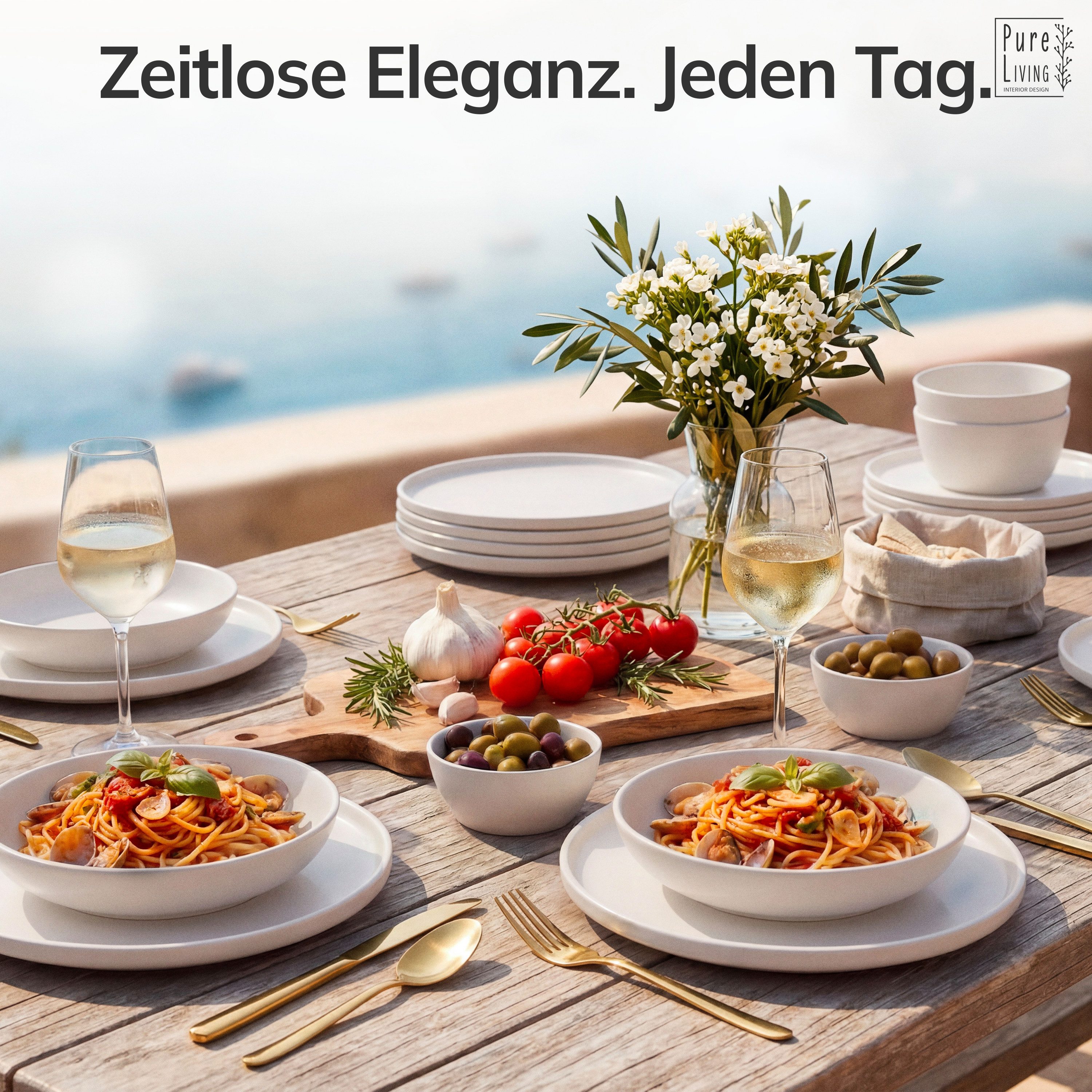 PURE LIVING INTERIOR DESIGN Geschirr-Set Pure Living Müslischale 6er 16cm »Crystal«, Porzellan Weiß, 6 Personen, Porzellan, Zeitloses minimalistisches Design, Reines Weiß – elegant & schlicht, …